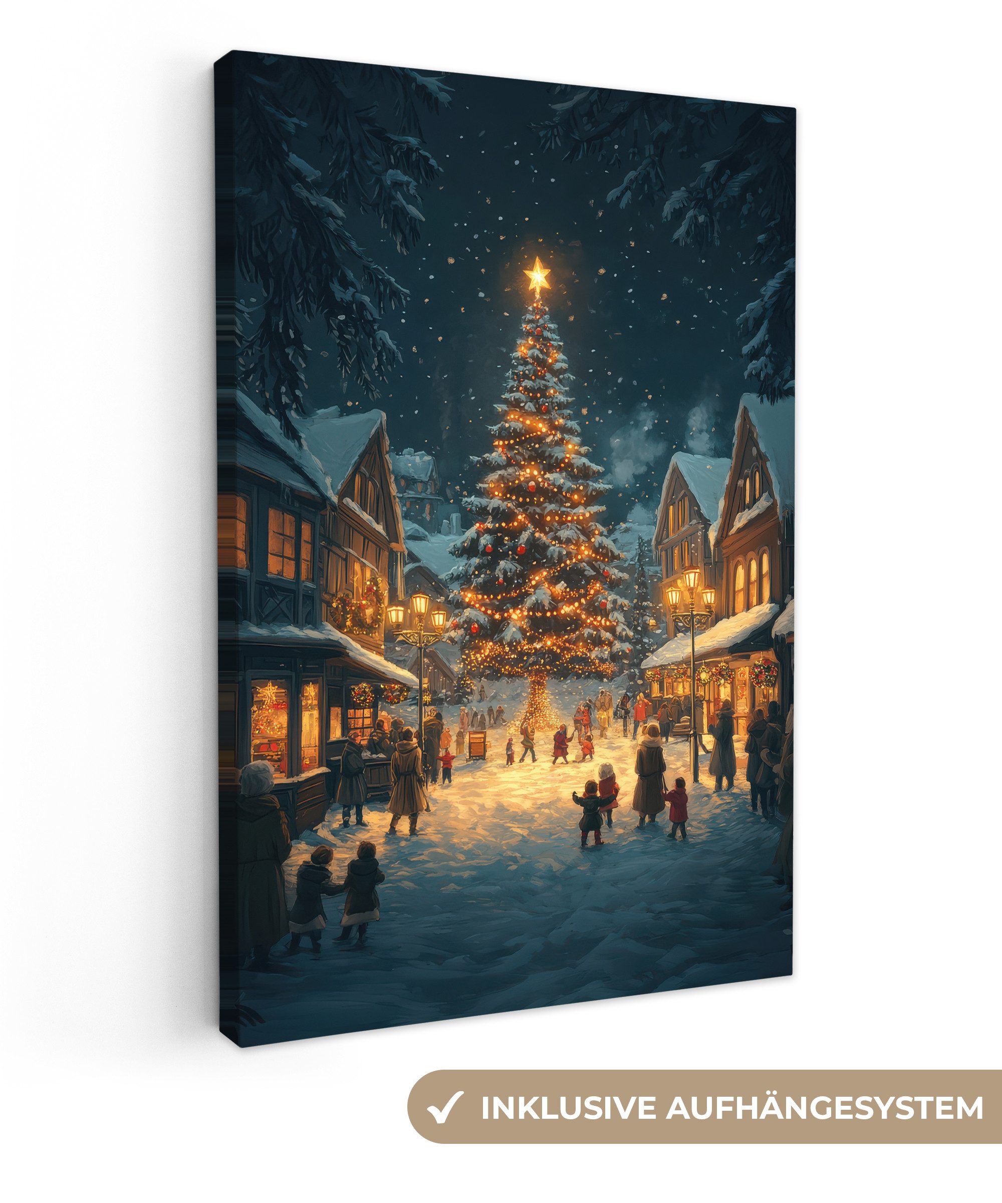OneMillionCanvasses® Leinwandbild Weihnachtsfeier - Dorf - Dunkelheit, Foto günstig online kaufen