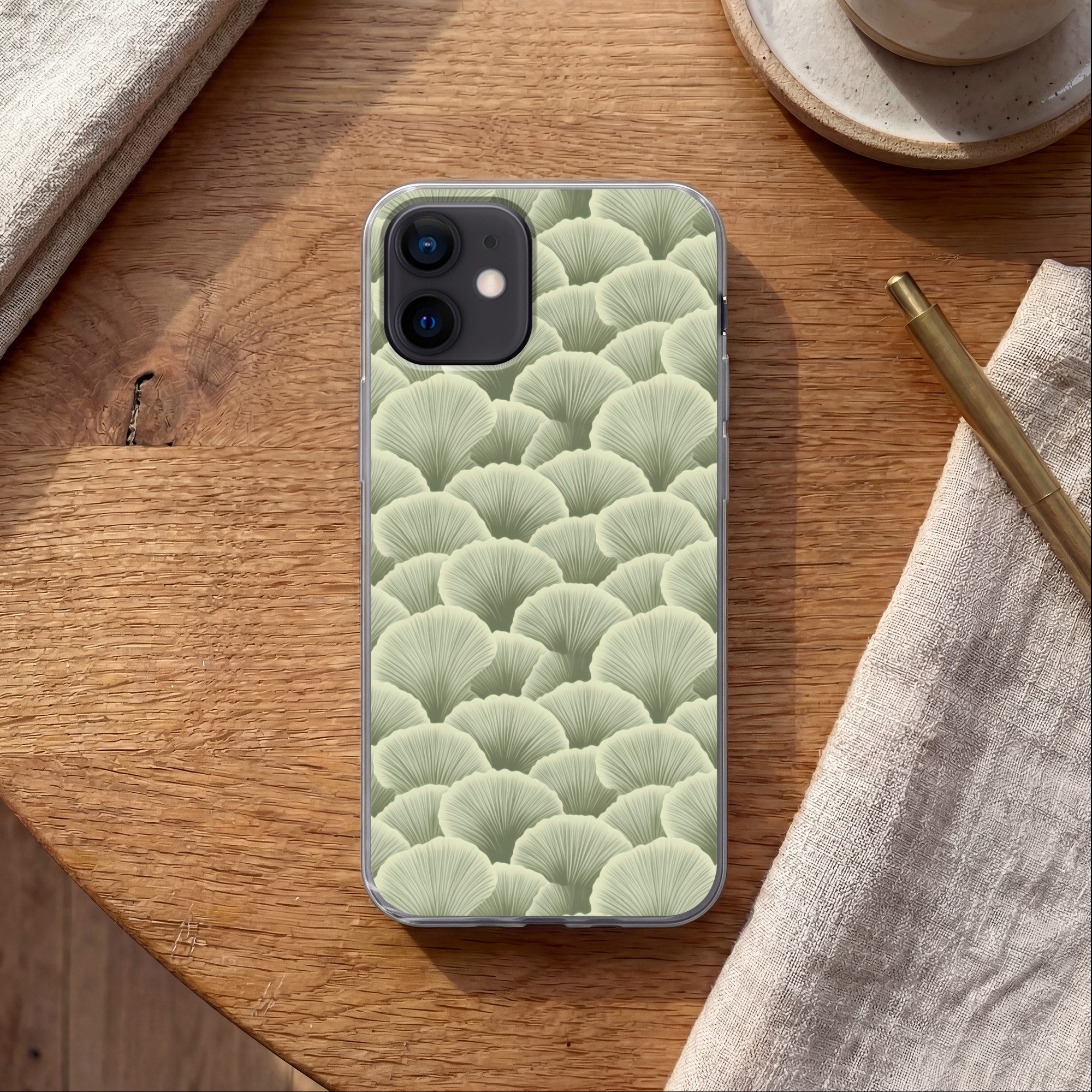 MuchoWow Handyhülle für Apple iPhone 12 Pro Fächer - Blatt - Grün, Smartphone-Bumper, Print, Handy Schutzhülle Dünn