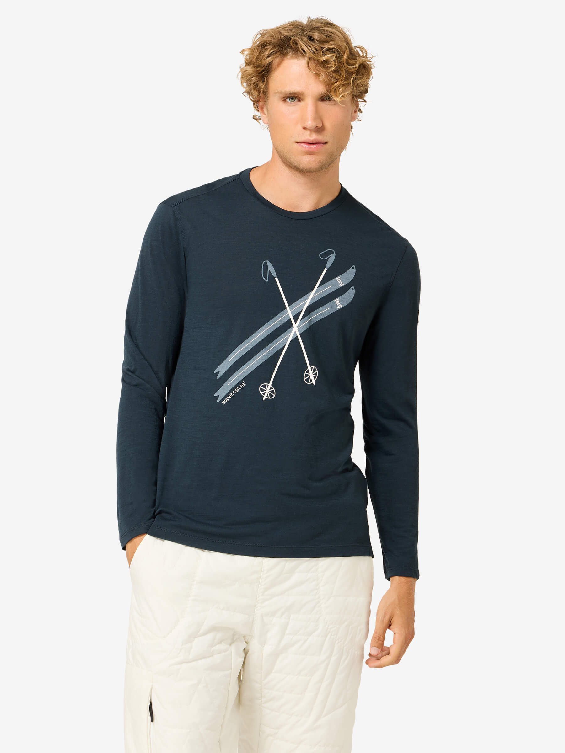 SUPER.NATURAL Sweatshirt für Herren, Merino KRYSSEDE SKI Ski Motiv, casual