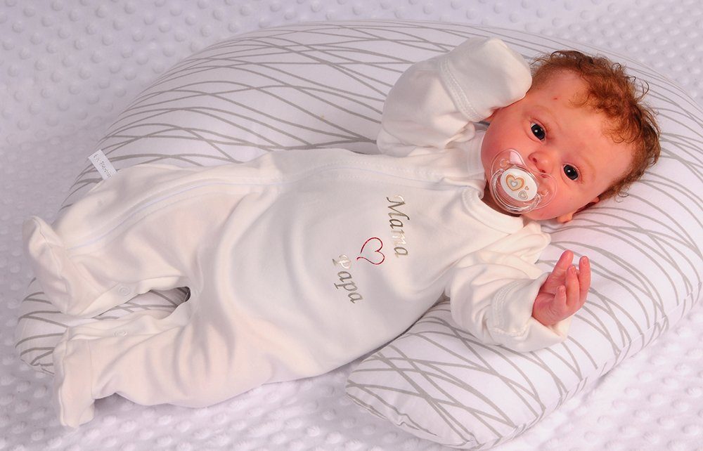 La Bortini Schlafoverall Strampler Overall Baby Schlafanzug in Creme mit Papa Mama aus reiner Baumwolle, 44 50 56 62 68 74 80 – Bild 4 von 5