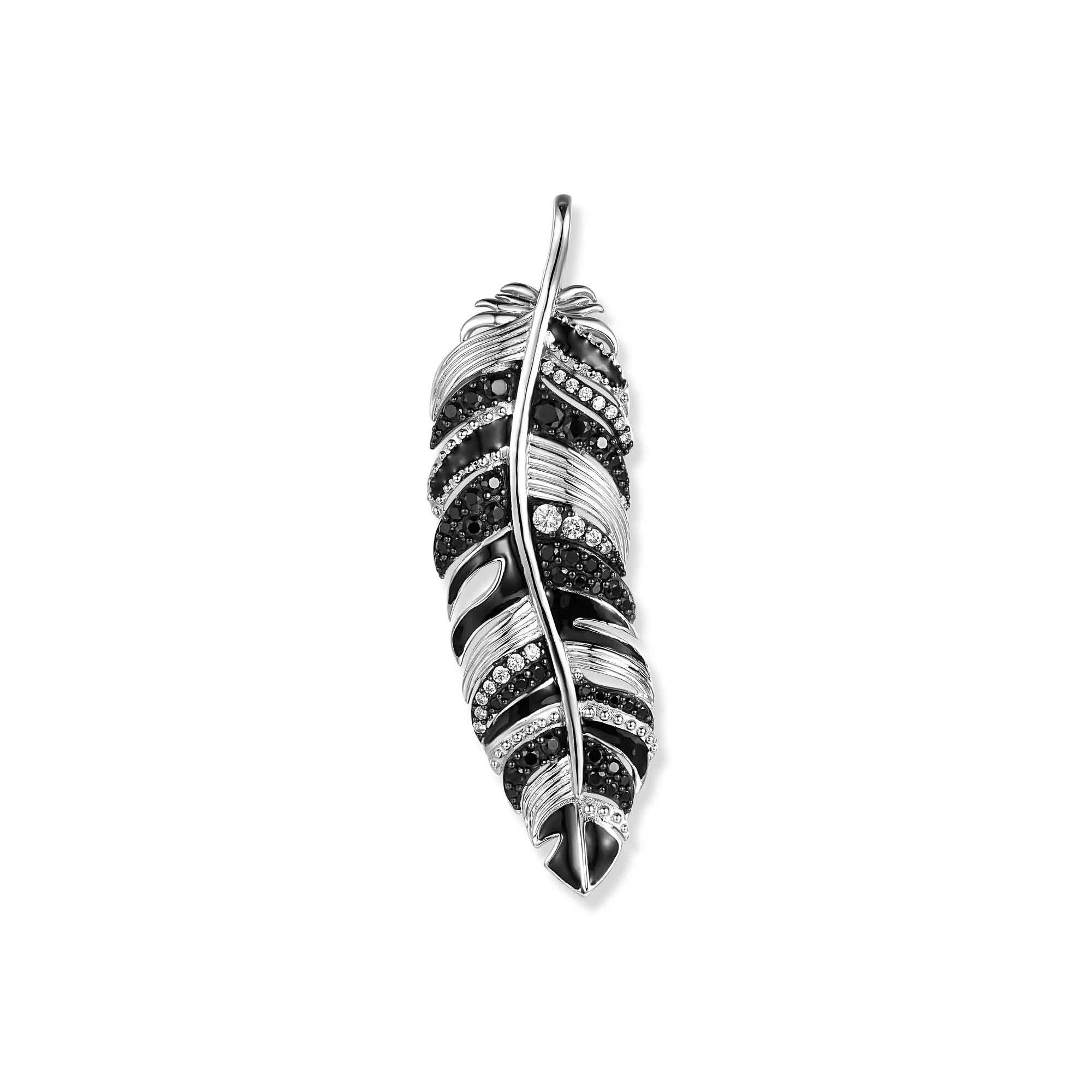 Seinerzeit FLORA & FAUNA Kettenanhänger Fidor Feder Anhänger, Schmuck aus 925 Sterling Silber (Von der geheimnisvollen Welt der Nacht inspirierter Damenschmuck im ausdrucksstarken Unisex-Design mit mystischem Motiv – ein besonderer Begleiter im Alltag und zu besonderen Anlässen, 1-tlg., inkl. Geschenkverpackung für Frauen ob Freundin, Mutter, Ehefrau, Oma), rhodiniert, geschwärzt, mit Emaille und Zirkonia-Steinen