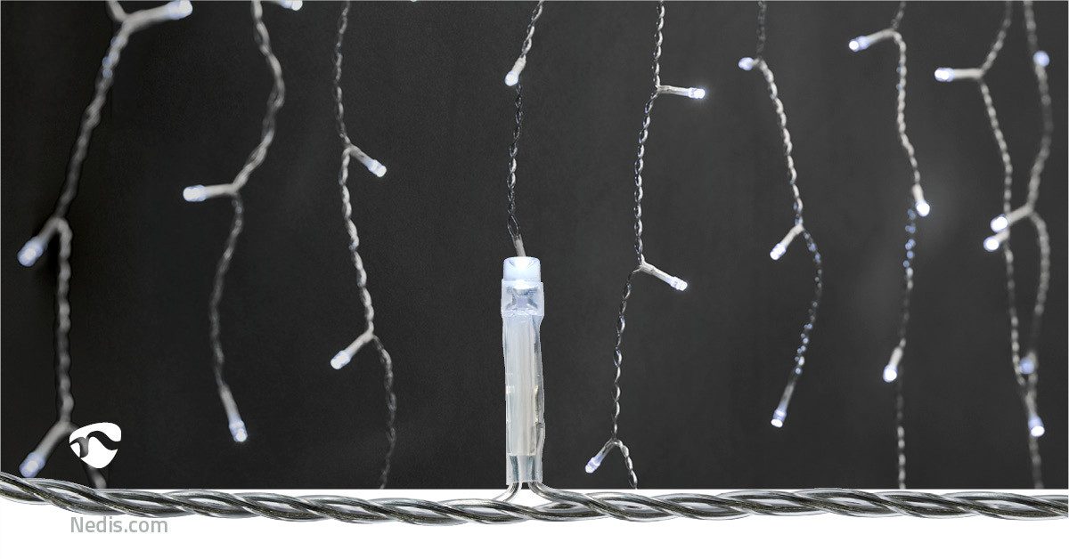 Nedis Discolicht CLLC180C, LED-Eiszapfenlichter, 7 Lichteffekte, für Innen und Außen, Timer, Kaltweiss, LED-Eiszapfenlichter, 7 Lichteffekte, für Innen und Außen, Timer