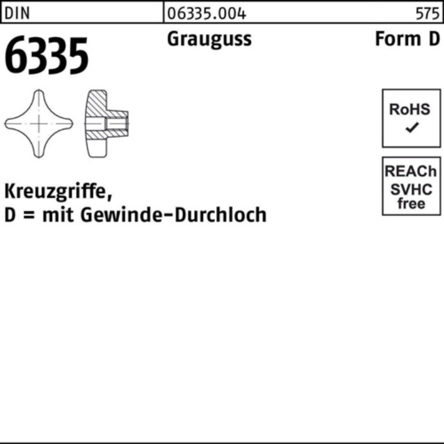 M10 Gewindedurchloch D Griff S 10 6335 Reyher Grauguss Kreuzgriff 100er 50 Pack DIN