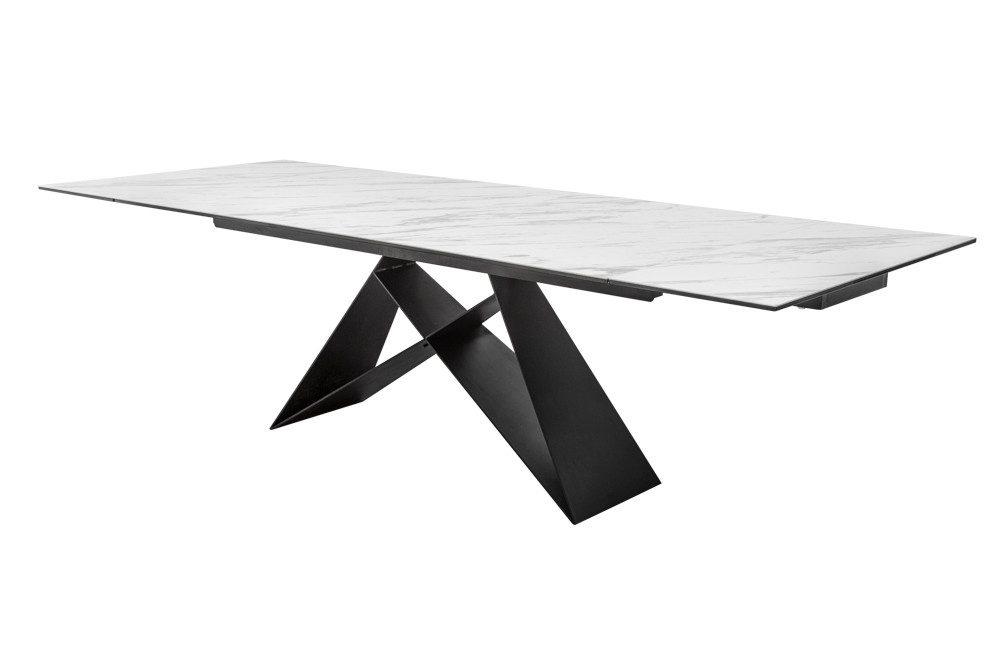 riess-ambiente Esstisch PROMETHEUS 180-220-260cm weiß – Keramik made in Italy, Marmor-Design (Einzelartikel, 1-St), 3-stufig ausziehbar & Metall-Gestell – ideal für bis zu 12 Personen
