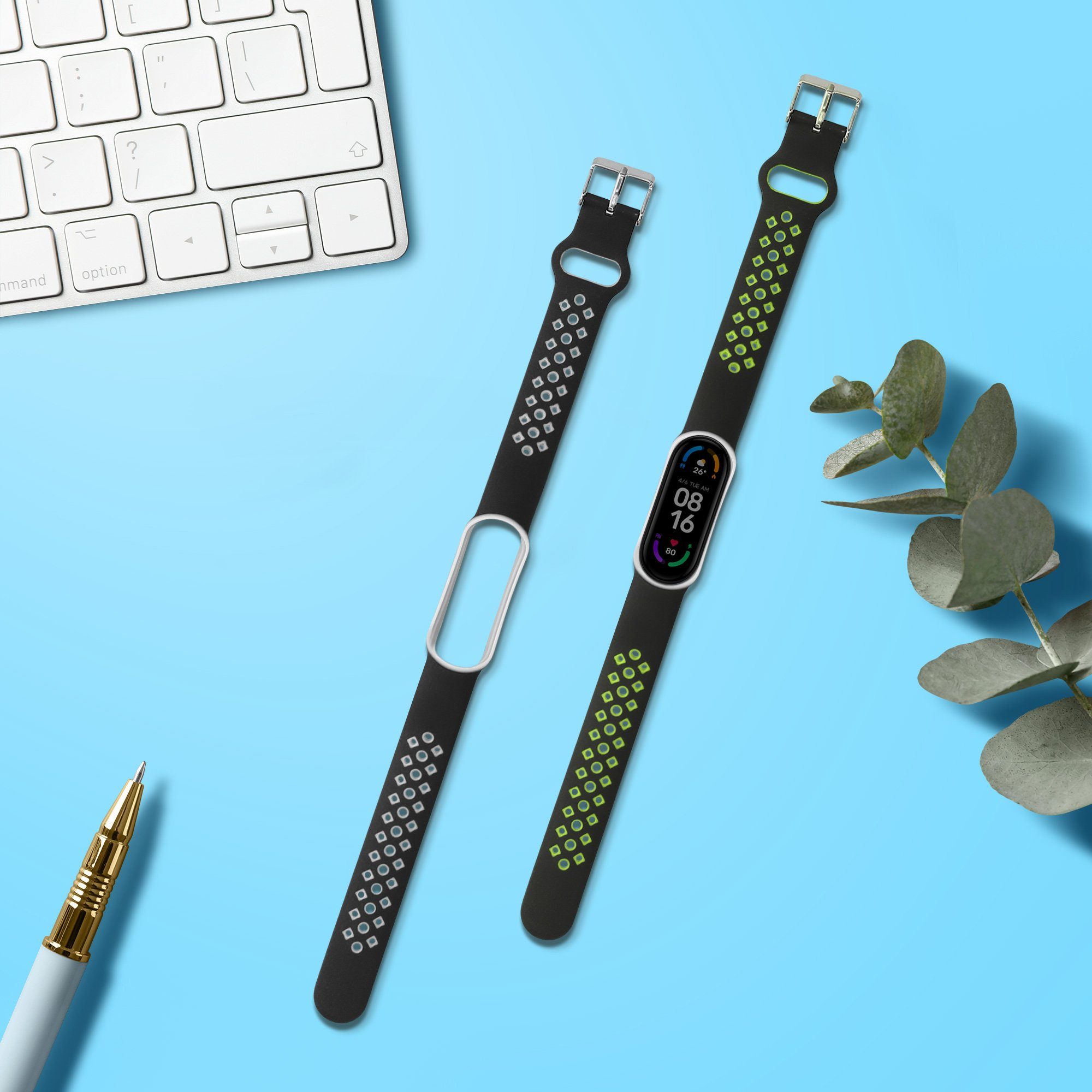 kwmobile 2x Uhrenarmband für Xiaomi Mi Smart Band 6/Mi Band 6/Band 5 Armband Smartwatch, 2-tlg., Fitnesstracker Band Set aus TPU Silikon - Ersatzarmband Smartwatch