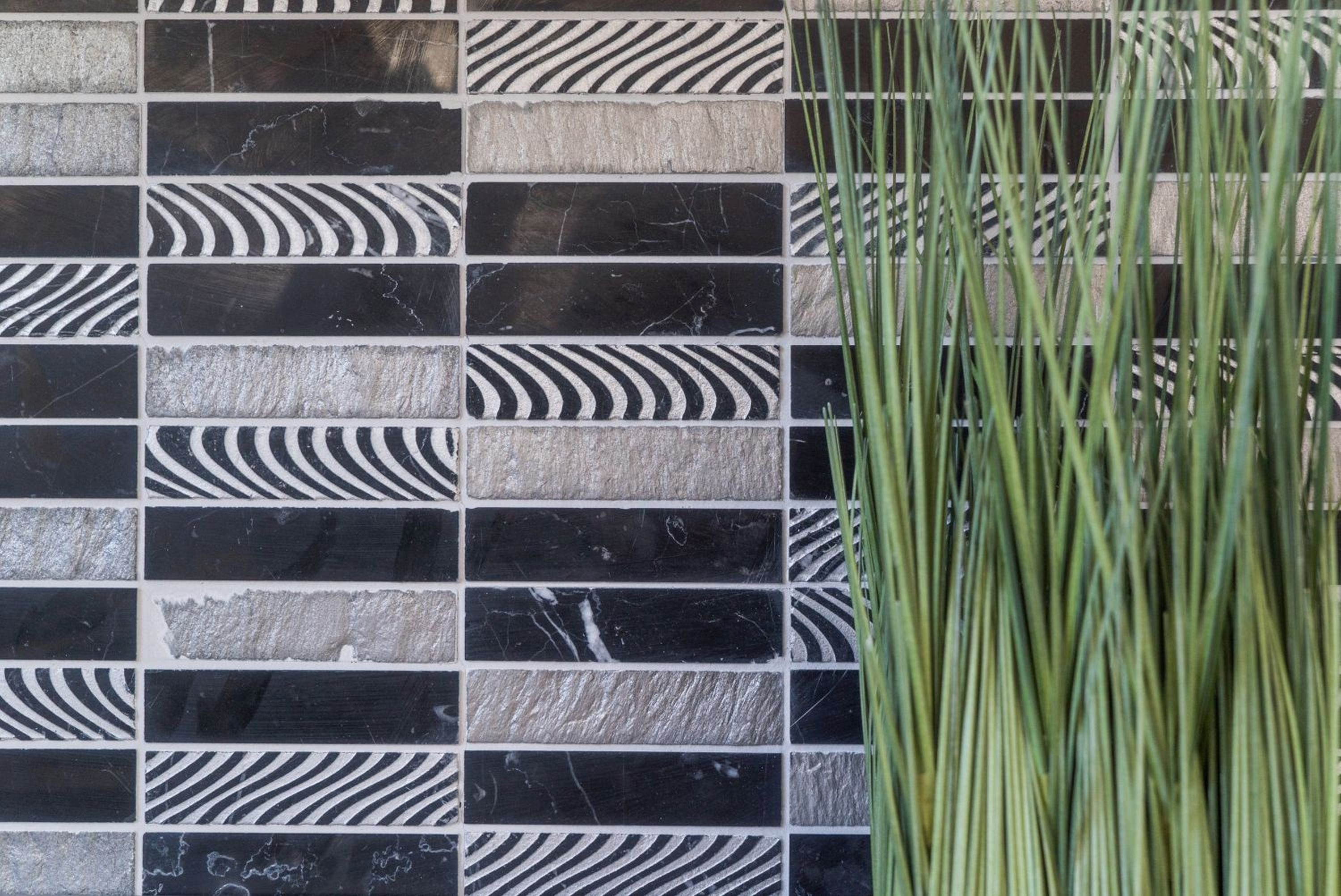 Rechteck Naturstein Mosaikfliesen silber schwarz Carving Marmor Fliese Mosaik Mosani