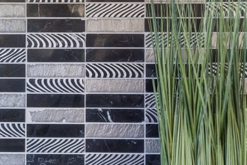 Mosani Mosaikfliesen Marmor Mosaik Fliese Naturstein Rechteck Carving silber schwarz