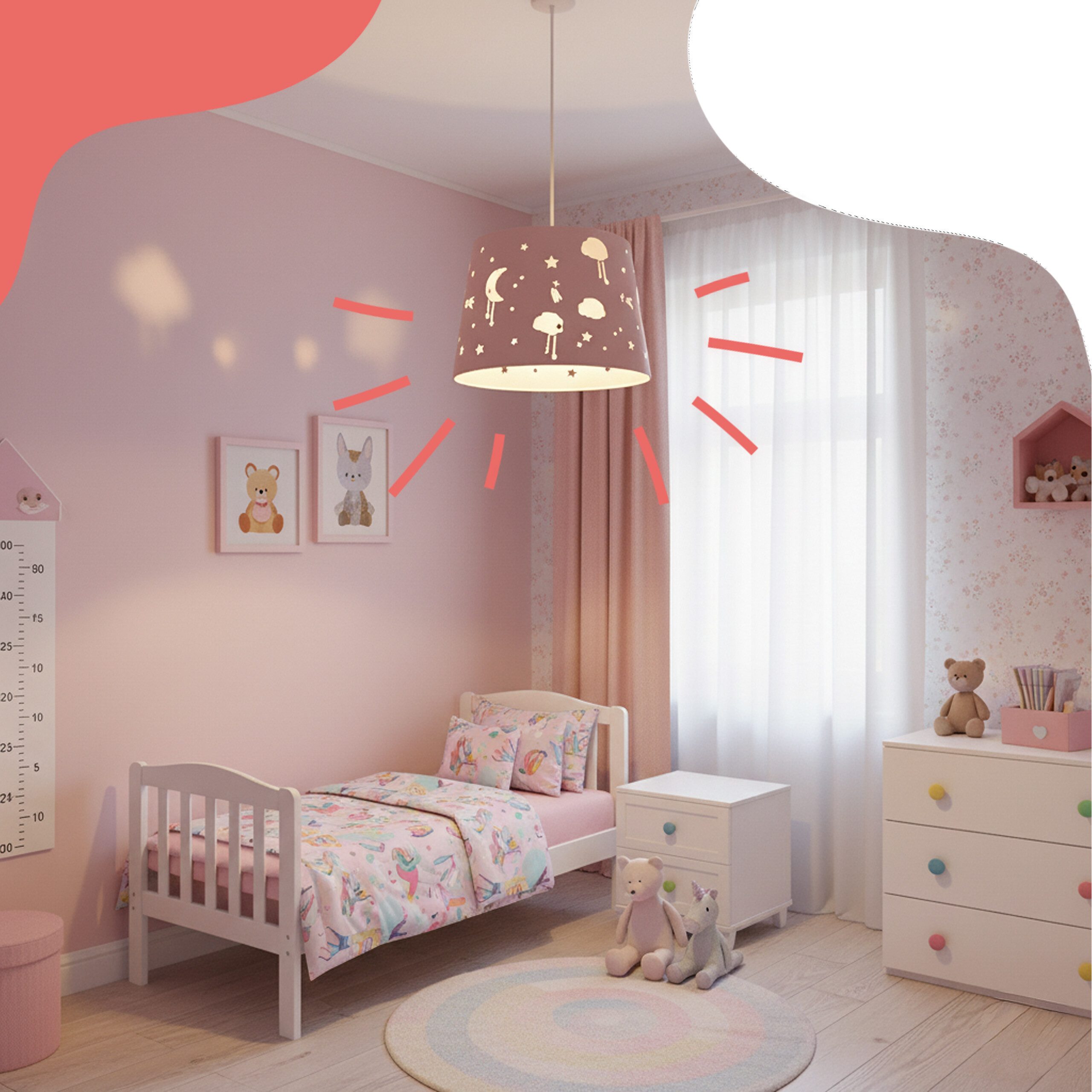 relaxdays Hängeleuchte Hängelampe Kinderzimmer Abendhimmel, Rosa günstig online kaufen