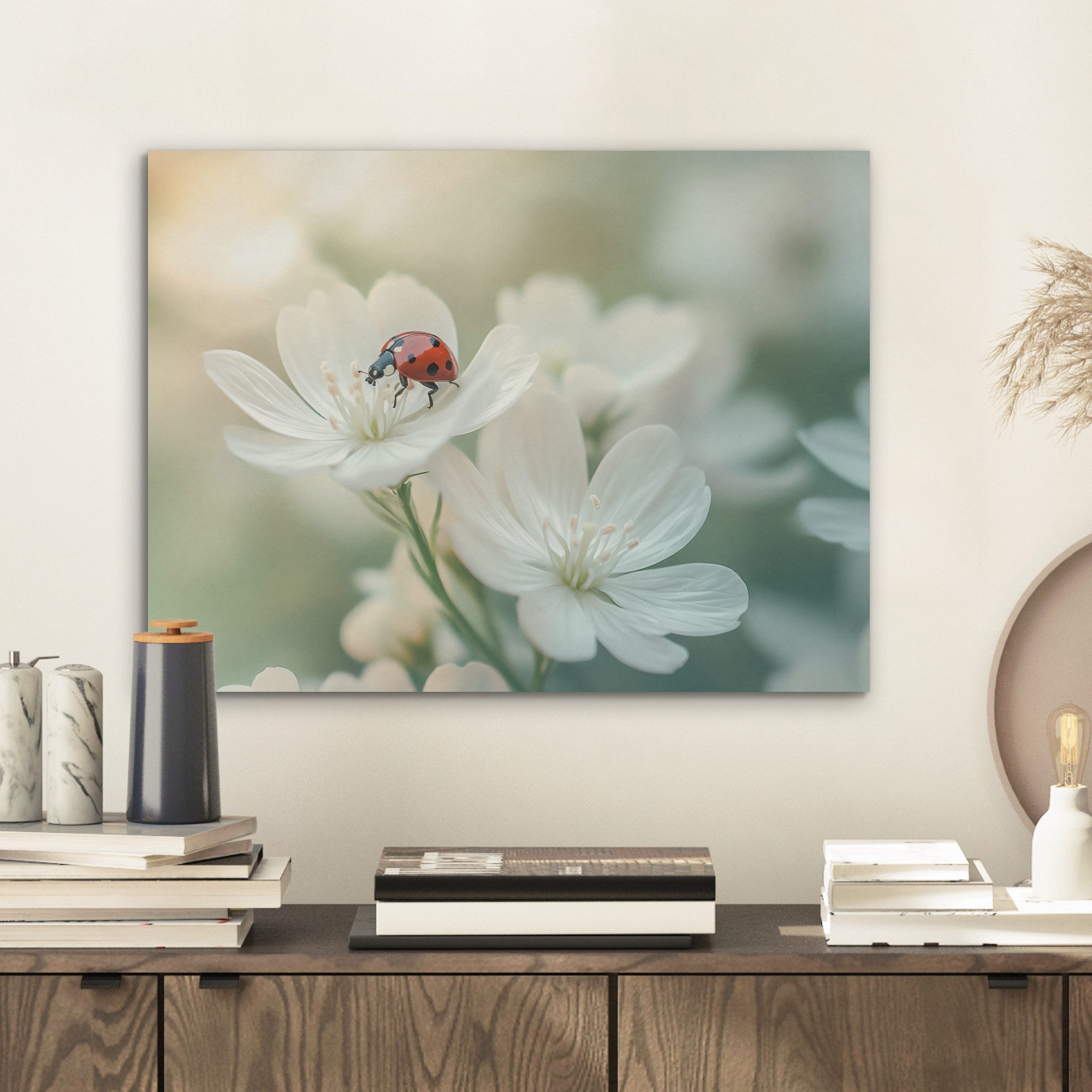 MuchoWow Gemälde Marienkäfer - Blumen - günstig online kaufen