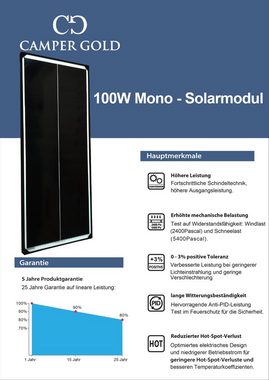 Campergold Solaranlage Solarpanel Solarmodul - 100W Photovoltaik Monokristallines 12V, Solarmodul für Camper, Wohnwagen & Wohnmobile Schwarz Rahmen-46 cm