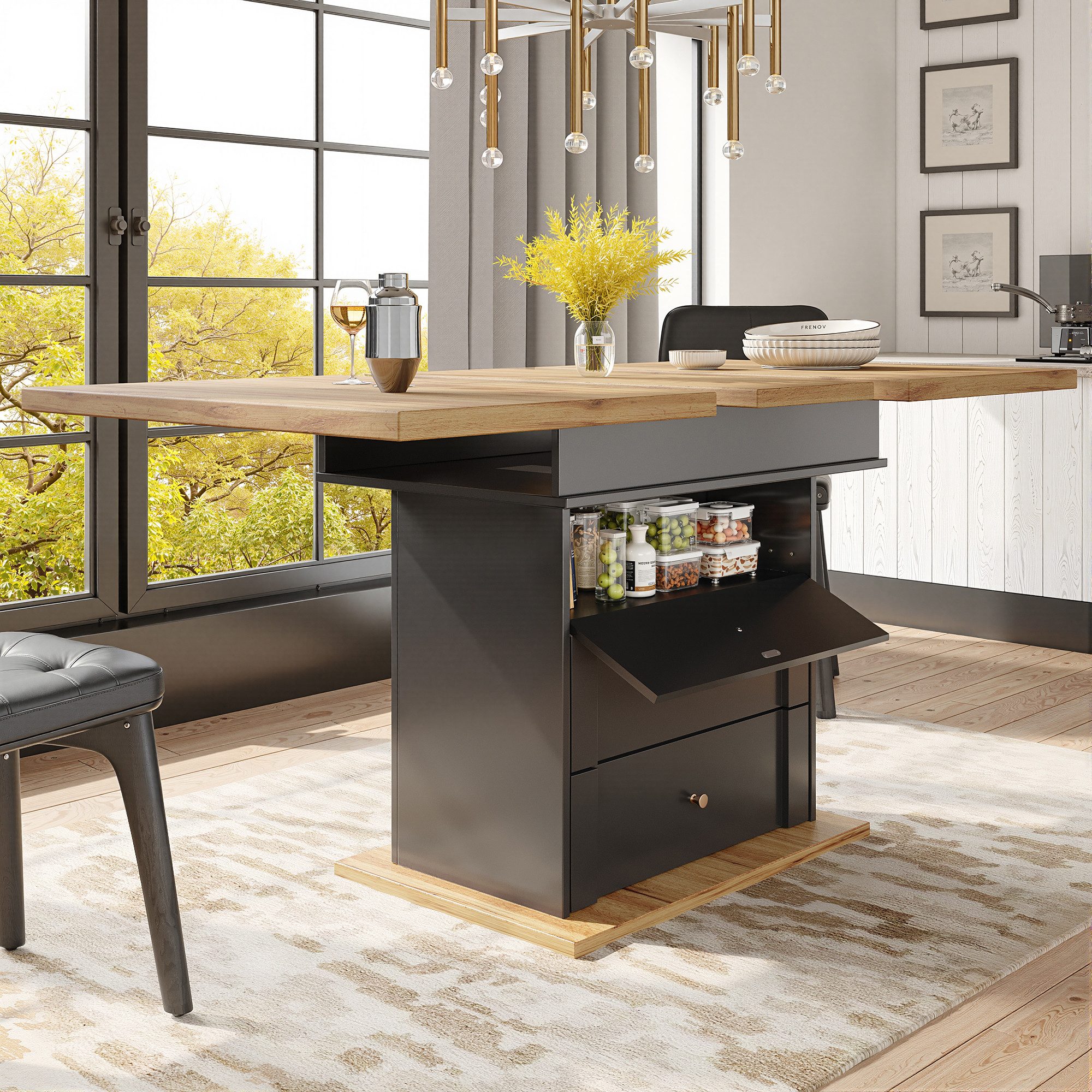 Odikalo Esstisch Kücheninsel Gastrotisch Schubladen Ausziehbarer Küche ​Wei günstig online kaufen