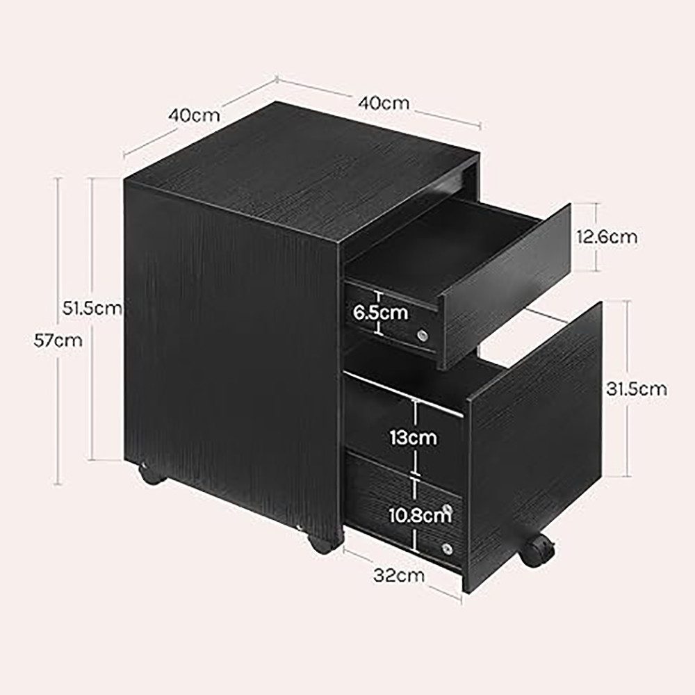 Woltu Rollcontainer, mit 2 Schubladen, Büroschrank auf Rollen, 40x57x40 cm