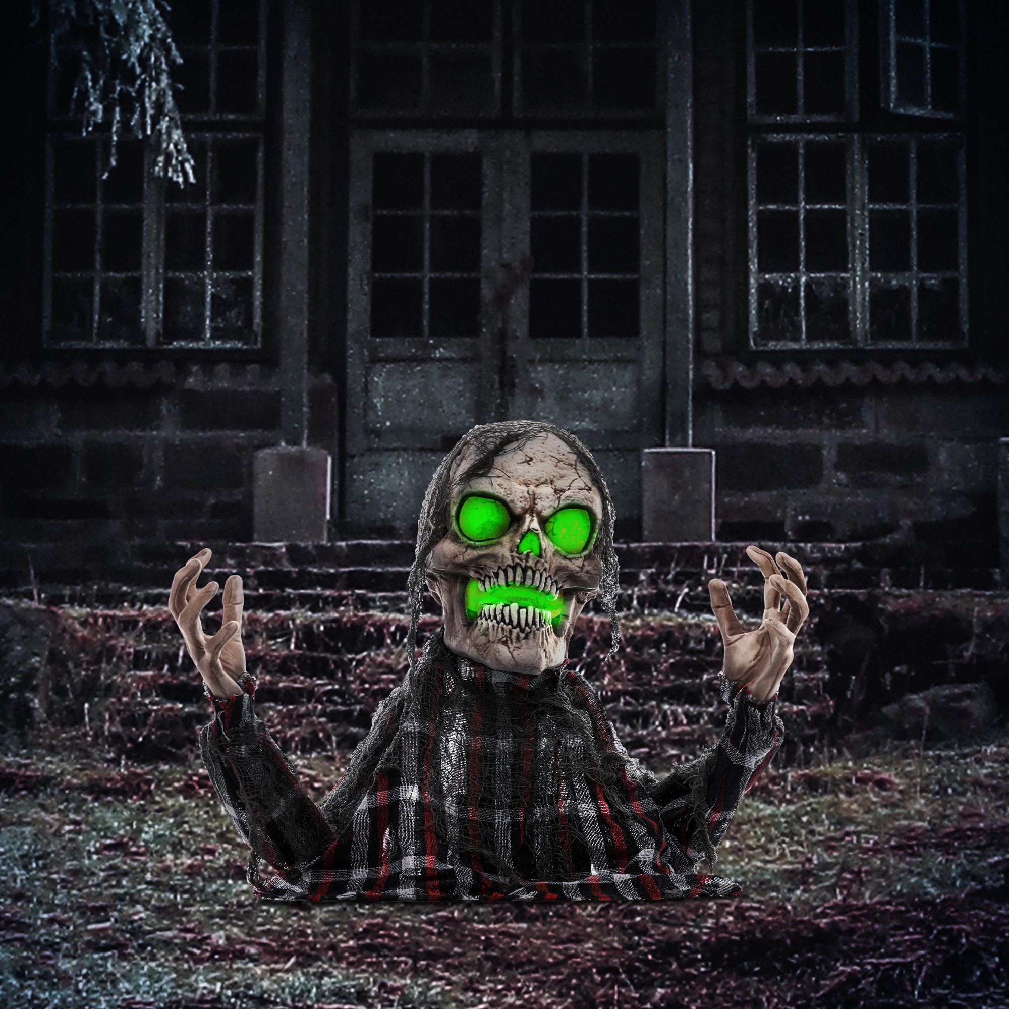 HOMCOM Dekofigur 70cm Halloween Dekoration mit LED-Lichter, Soundfunktion (Skelett Halbkörper Figur, 1 St., Halloween Horror Ornamente), für Halloween Party