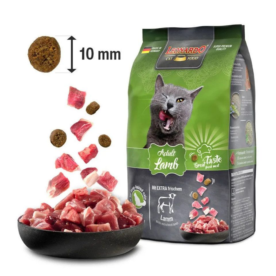 Leonardo Catfood Adult Lamb - gut verträgliches Trockenfutter mit Lamm, Trockenfutter für: Katzen