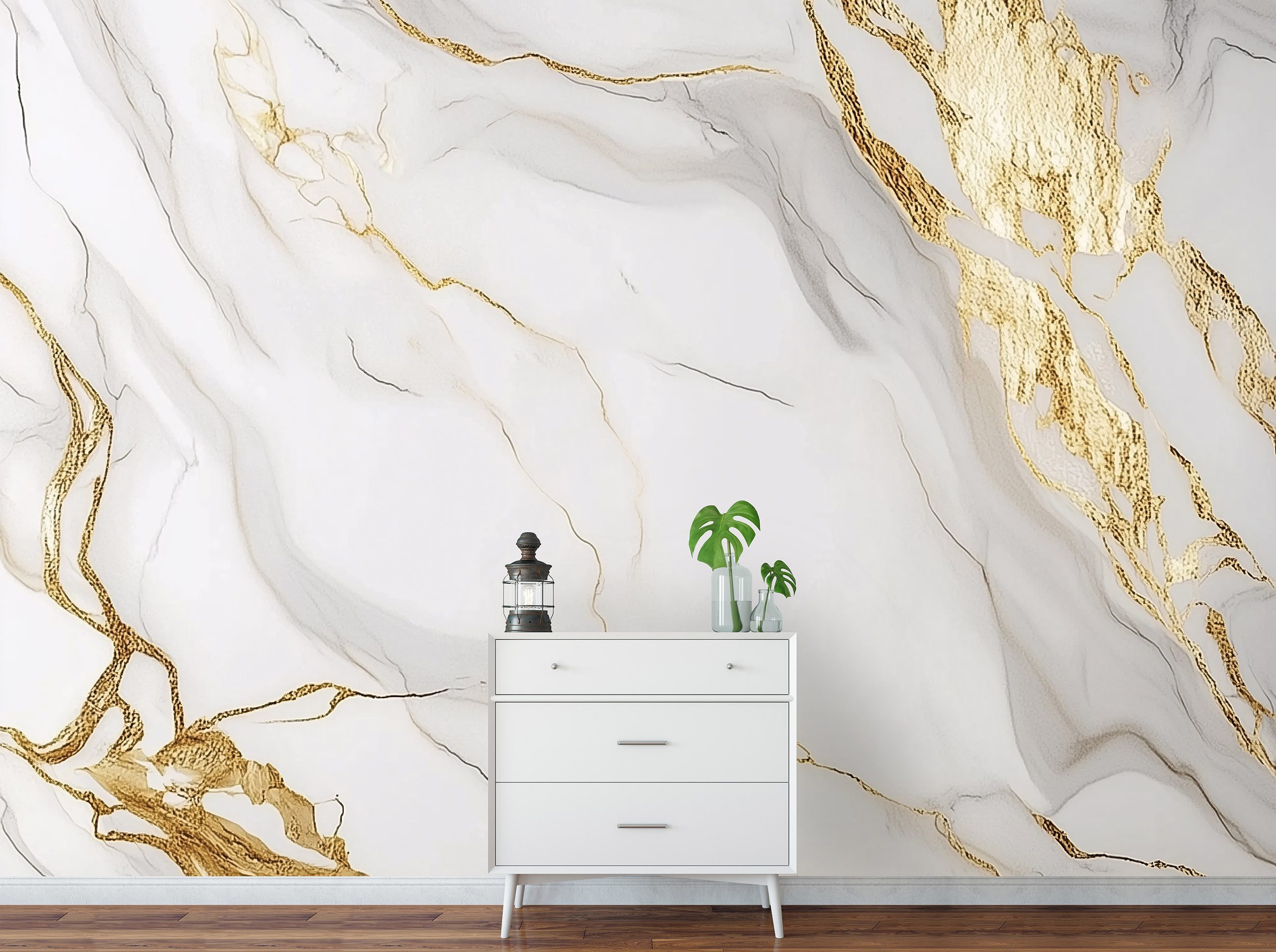 Wallarena Fototapete Marmor Gold Weiß Vlies Tapete Wohnzimmer Schlafzimmer günstig online kaufen