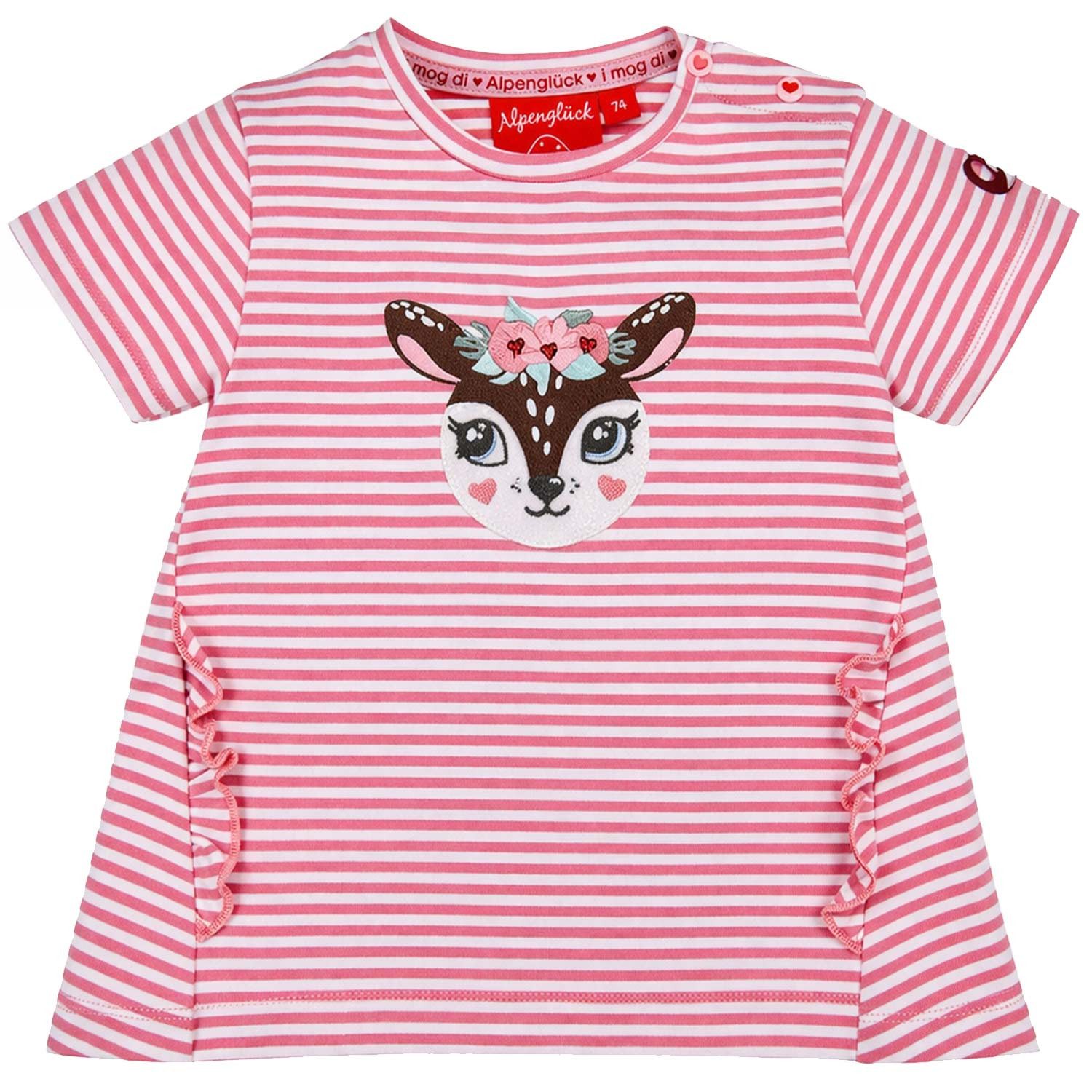 T-Shirt Mädchen T-Shirt 'Spatzl' mit Reh 86844, Rosa Weiß