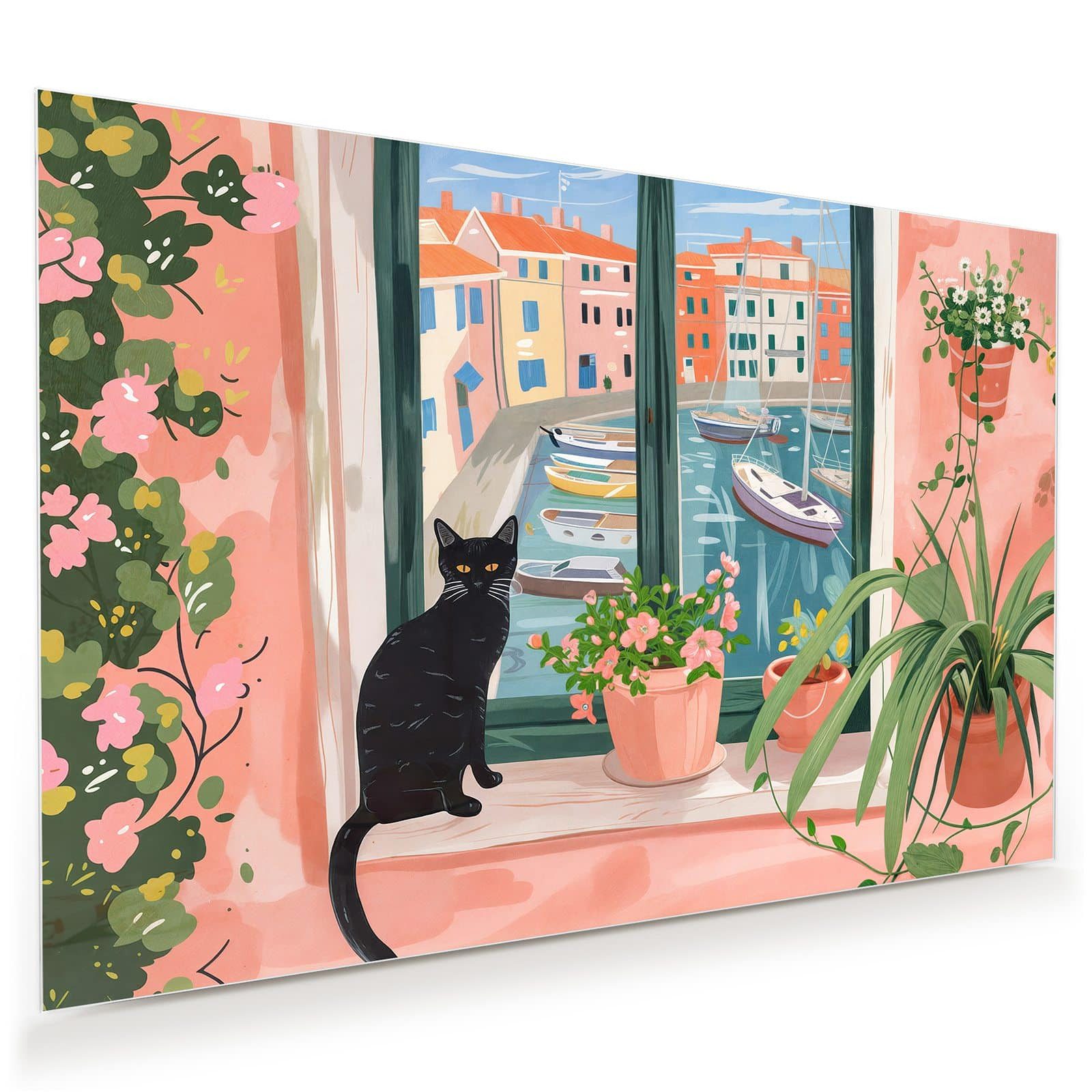 Primedeco Glasbild Wandbild Katze am Fenster mit Aufhängung, Kunst & Zeichnungen (21 verschiedene Größen, 1 St), Elegante Aufhängung
