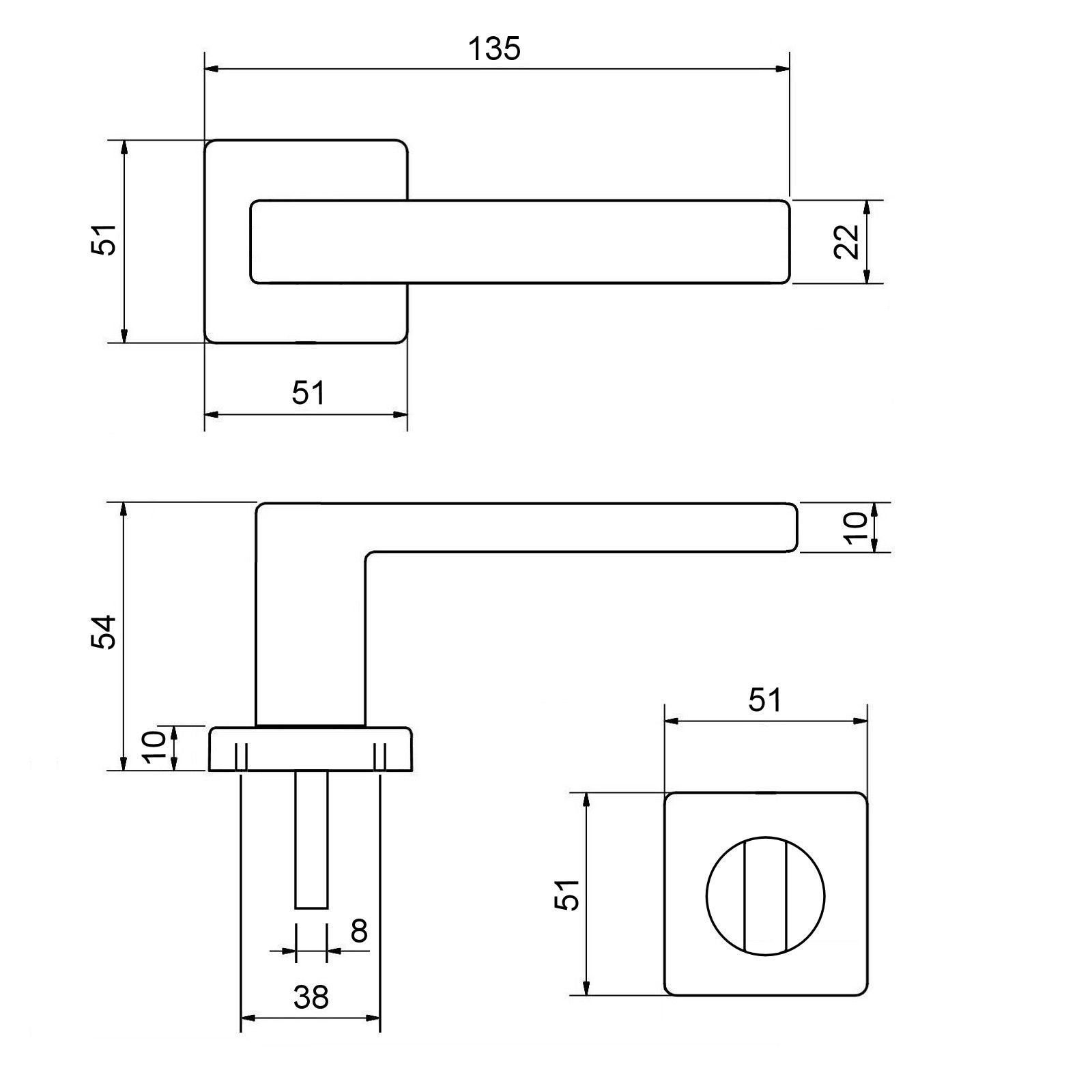 SO-TECH® Drückergarnitur Türdrücker CUBE Bad WC 22 Rosettengarnitur Türen Vierkant mm, x 8 / schwarz 120 mm x 8