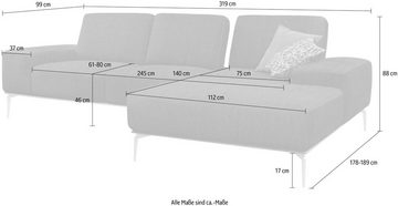 W.SCHILLIG Ecksofa run, mit elegantem Holzsockel, Füße in Chrom glänzend, Breite 319 cm