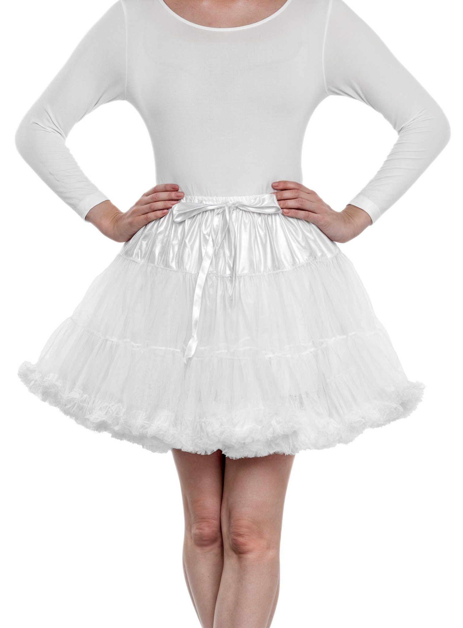 Metamorph Kostüm Rüschen Tutu weiß Karneval Faschingskostüm Damen, Hochwertiger Petticoat mit Schleife und Rüschensaum
