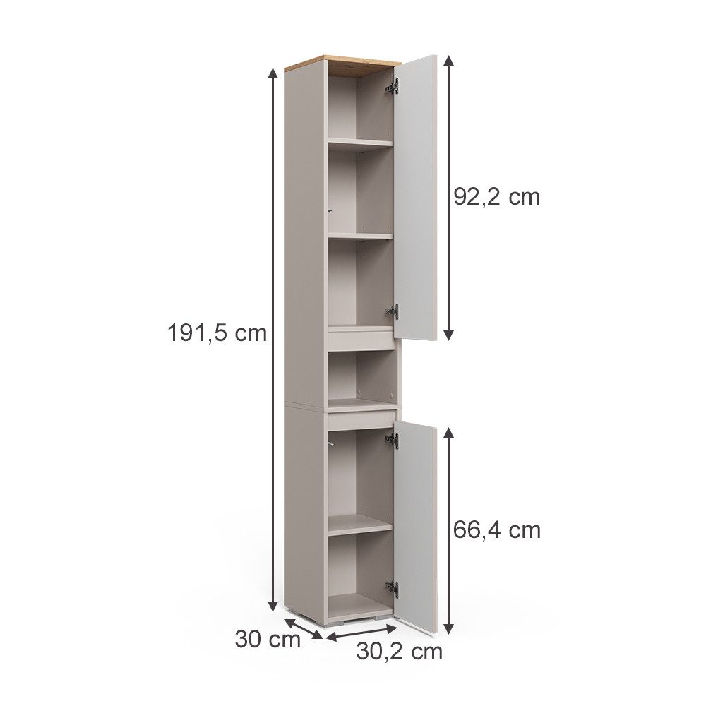 Vicco Hochschrank Majest, Cashmere/Artisan, 30.2 x 191.5 cm mit 2 Türen (1-St)