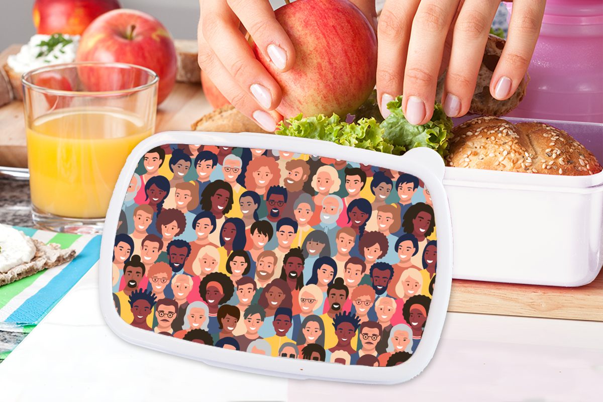 (2-tlg), Jungs Erwachsene, Brotbox für und Vielfalt Gesicht, MuchoWow Lunchbox für - Brotdose, und Mädchen - weiß Muster Kunststoff, Kinder