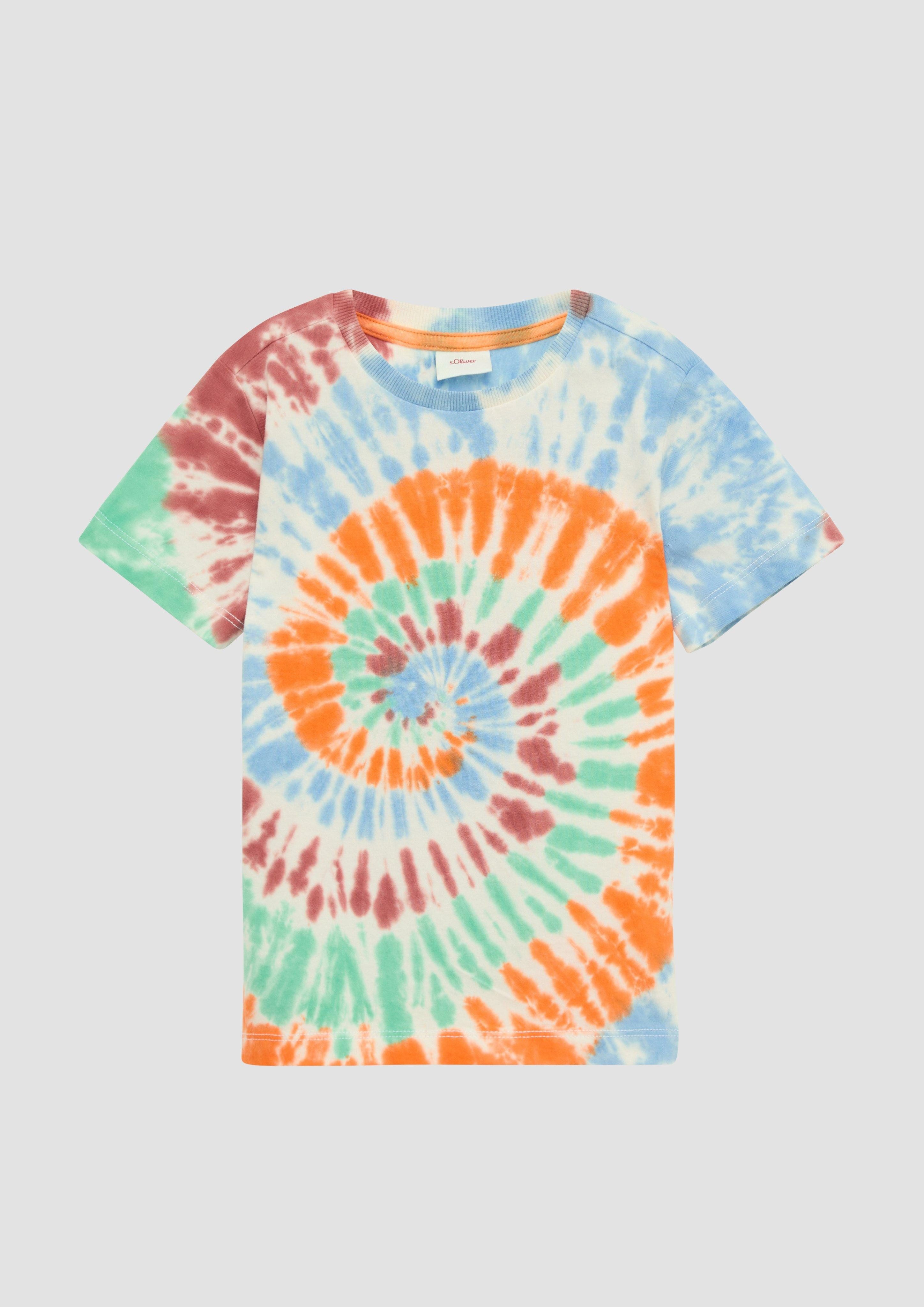 Kurzarmshirt T-Shirt aus Baumwolle mit Batikeffekt