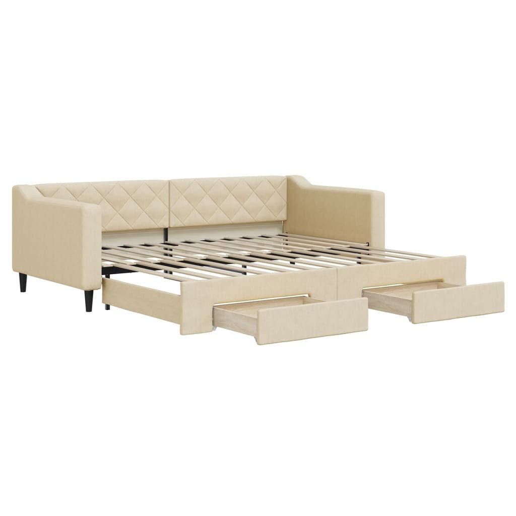 vidaXL Gästebett 90 x 200 cm Gästebett Tagesbett Ausziehbar mit Schubladen Creme 90x200
