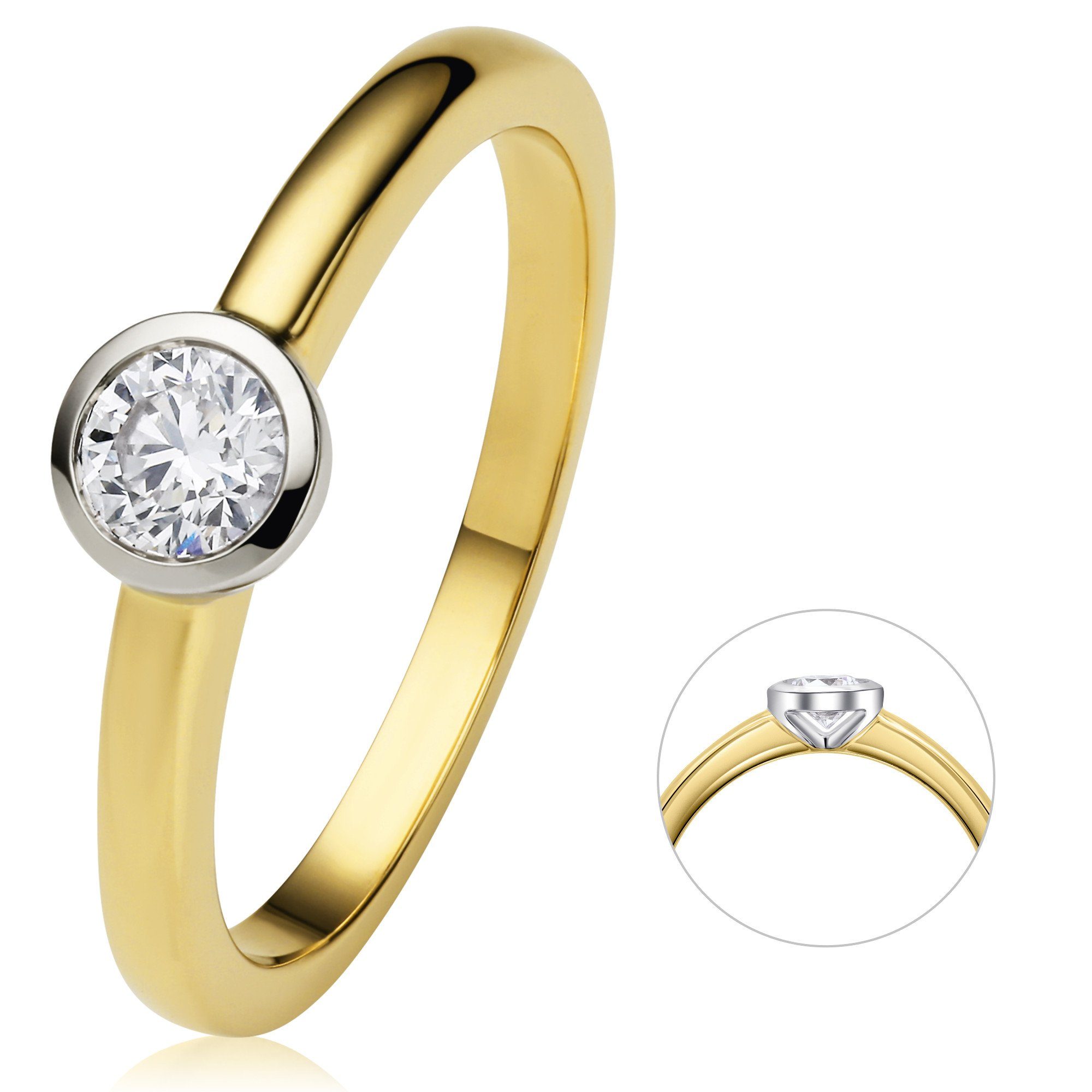 ONE 0.25 Damen aus Brillant Diamant Gold Schmuck Ring Diamantring 585 ct ELEMENT Gelbgold, Zarge Zarge