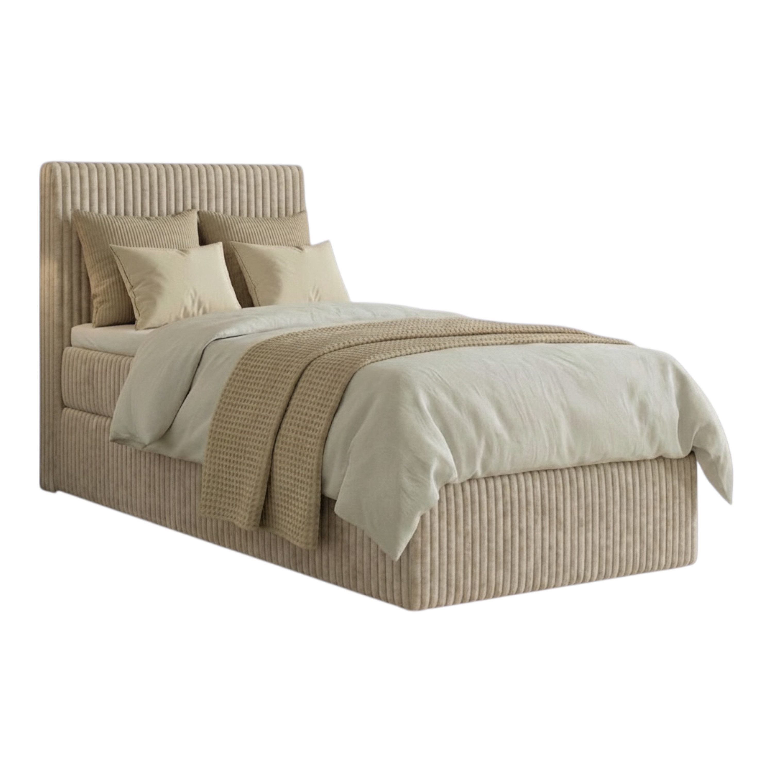 A&J MöbelLand GmbH Boxspringbett Einzelbett RALFI mit Bettkasten und gepolstertem Kopfteil (Boxspringbett mit Bettkasten und gepolstertem Kopfteil – wahlweise mit Visco- oder T25-Topper)