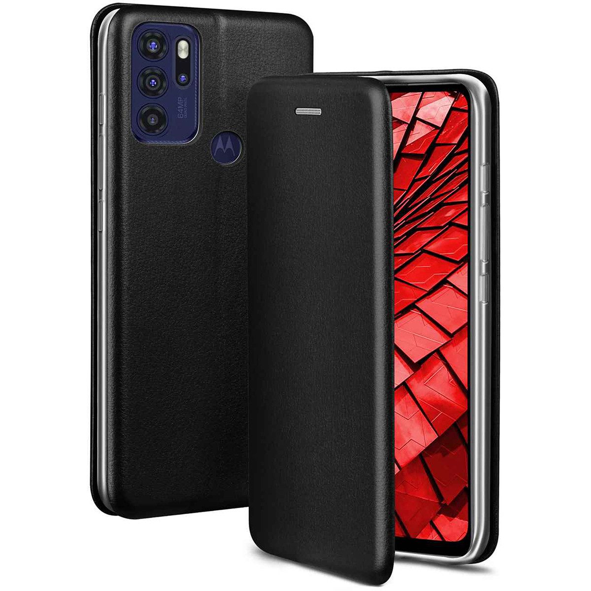 ONEFLOW Handyhülle für Motorola Moto G60s Premium Hülle Business Cover Schwarz 6,8 Zoll, 360 Grad Schutzhülle Flip Case Etui Klapphülle Dünn Leder Handy Tasche
