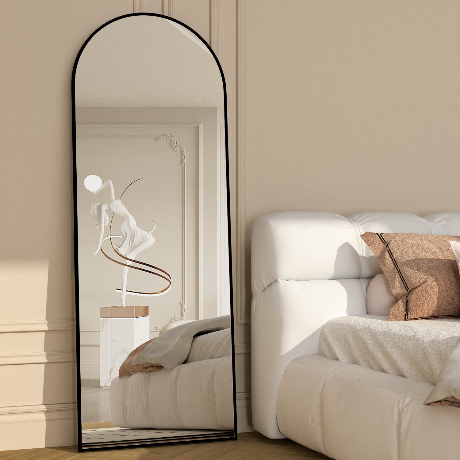 CASSILANDO Ganzkörperspiegel gewölbter Bodenspiegel, großer Boden-Spiegel,mit Alu-Rahmen,162*53cm (Packung), Ganzkörperspiegel mit Halterung, Wandspiegel,Gewölbter Schminkspiegel