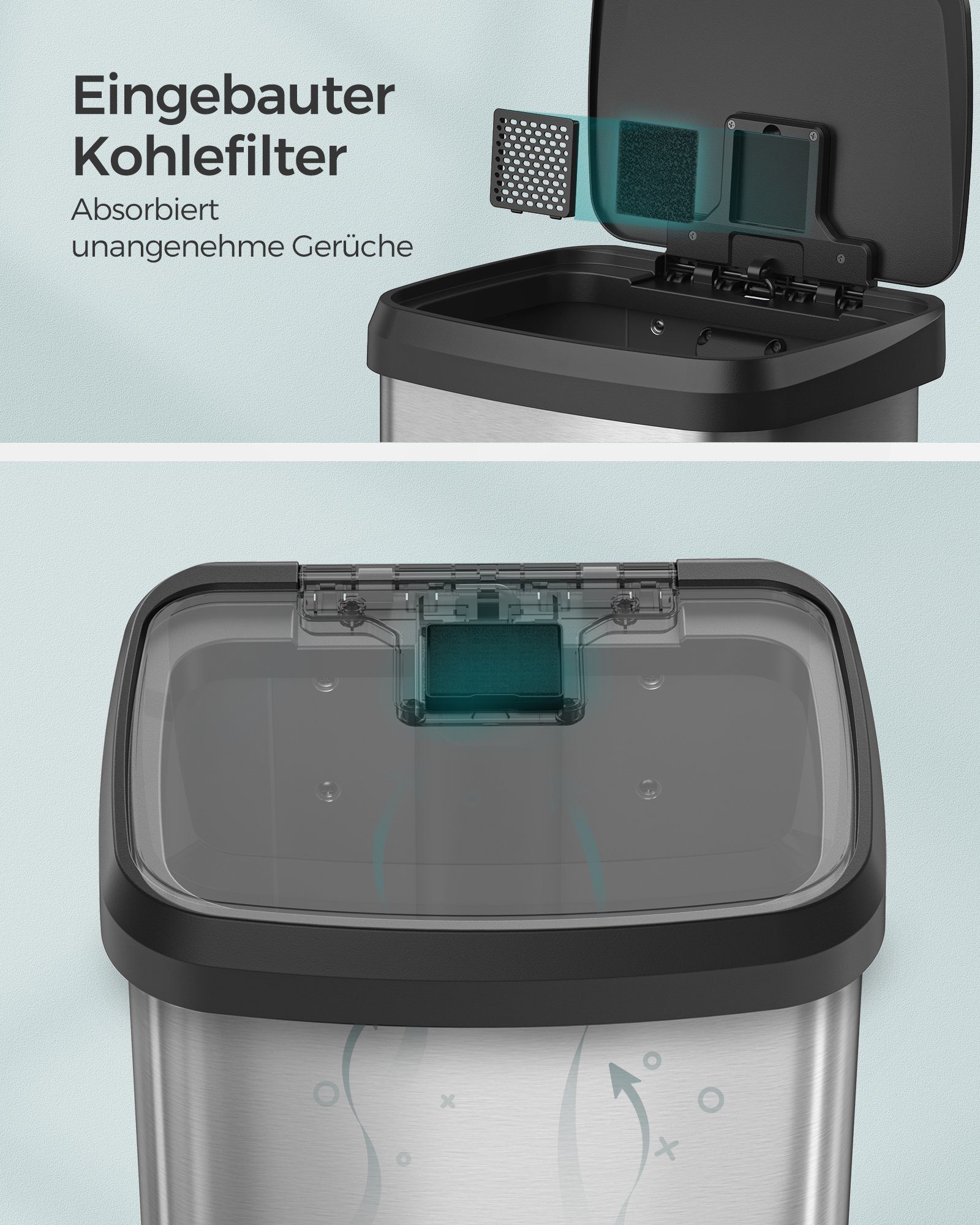 SONGMICS Mülleimer 50 Liter Abfalleimer, Tretmülleimer aus Metall mit Deckel