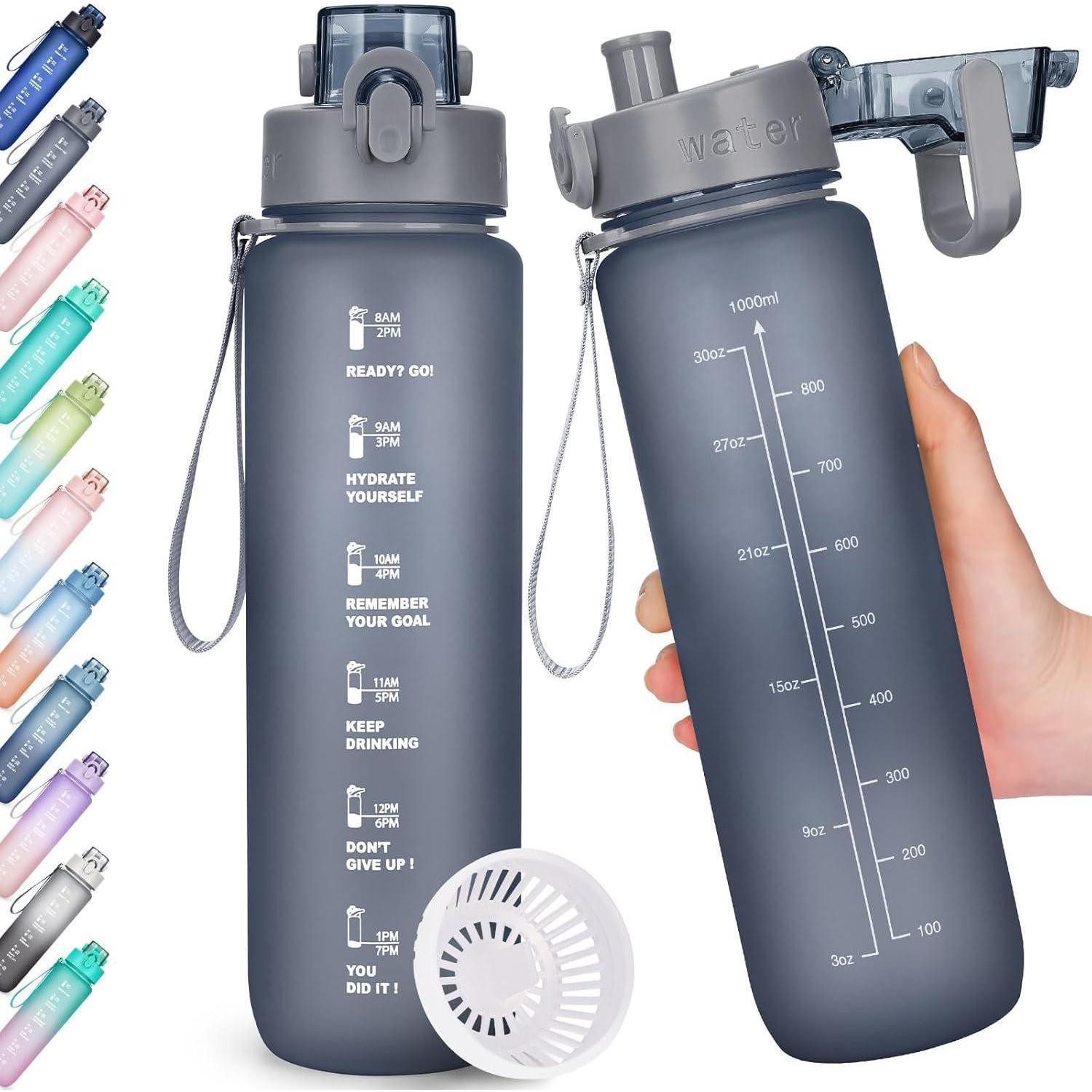 Trinkflasche Sport Trinkflasche 1l BPA-frei Auslaufsicher Zeitmarkierung Fitness