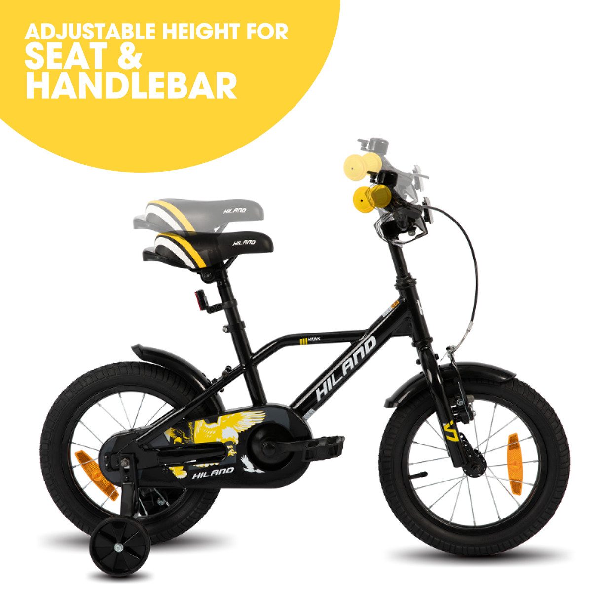 HILAND Kinderfahrrad Hawk 12 14 16 20 Zoll Kinderfahrrad für Jungen 3-10 Jahre, mit Stützrädern, V Bremseund Rücktrittbremse, Hilfsrad, Kotflügel