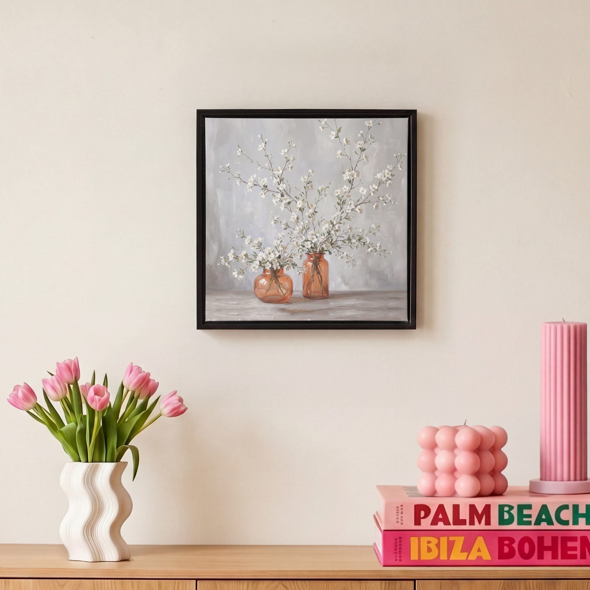 OneMillionCanvasses® Leinwandbild mit Rahmen - Vasen - Blumen - Orange, Fotodruck (1 St), Leinwand Bilder Klein, Wand Dekoration Aesthetic 20x20cm – Bild 4 von 5