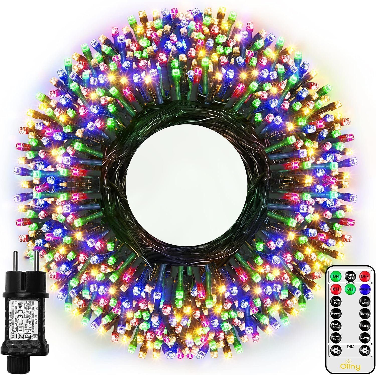 Ollny LED-Lichterkette, 400-flammig, 8 Modi, 4 Helligkeitsstufen, Innen & Außen, inkl. Fernbedienung