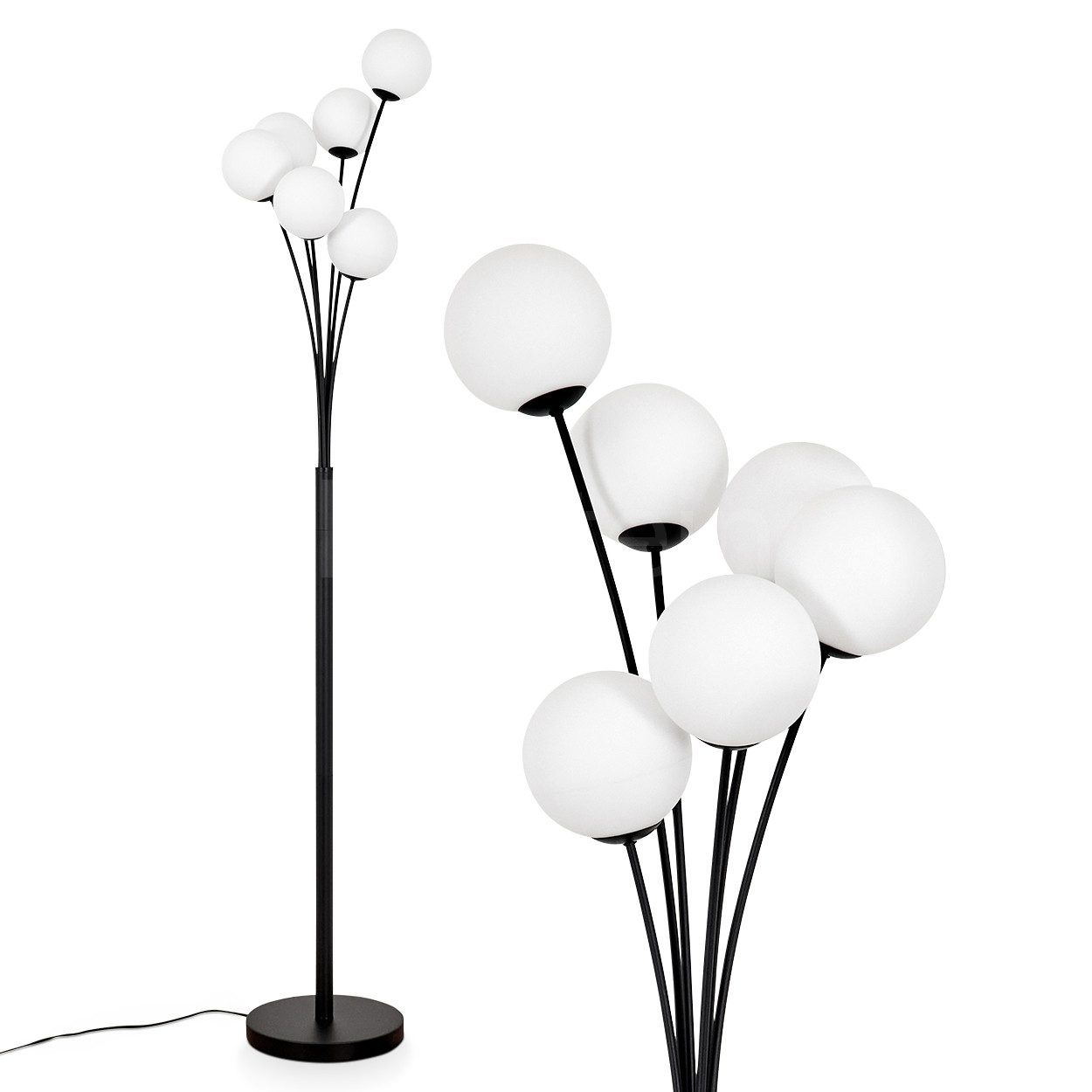 Stehlampe Stehlampe aus Metall/Glas in Schwarz/Weiß