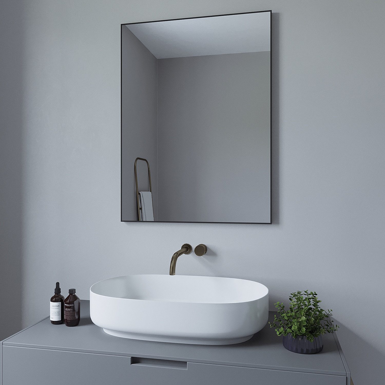 AQUALAVOS Wandspiegel Wandspiegel Schwarz Metall Badezimmer Spiegel Badspie günstig online kaufen