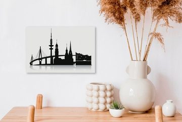 OneMillionCanvasses® Leinwandbild Eine schwarz-weiße Illustration mit der Skyline von Hamburg, (1 St), Wandbild Leinwandbilder, Aufhängefertig, Wanddeko, 30x20 cm