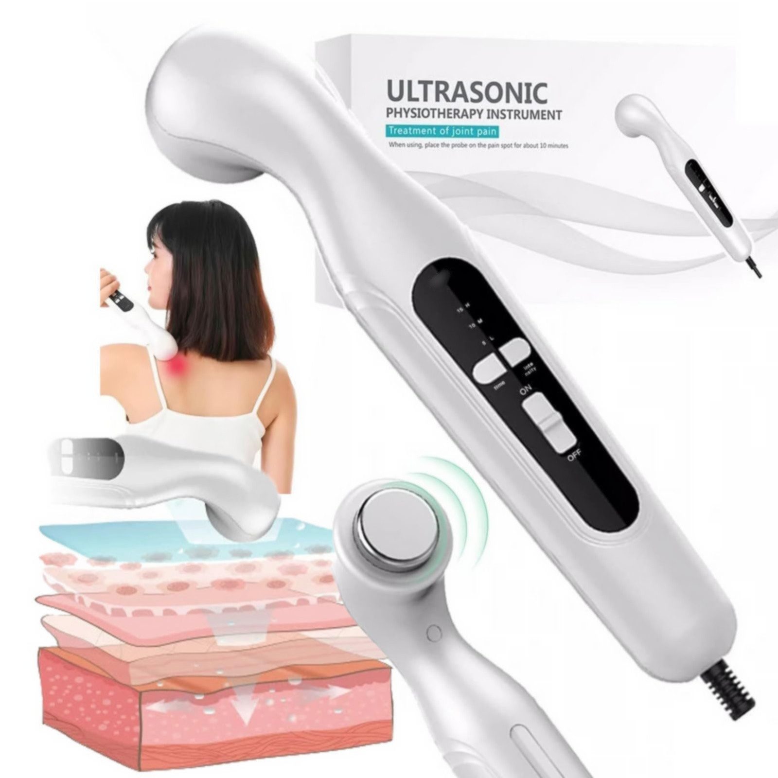 Bundviel Massagegerät Massagegerät Ultraschall-Schmerztherapiegerät mit 3 Intensitätsstufen