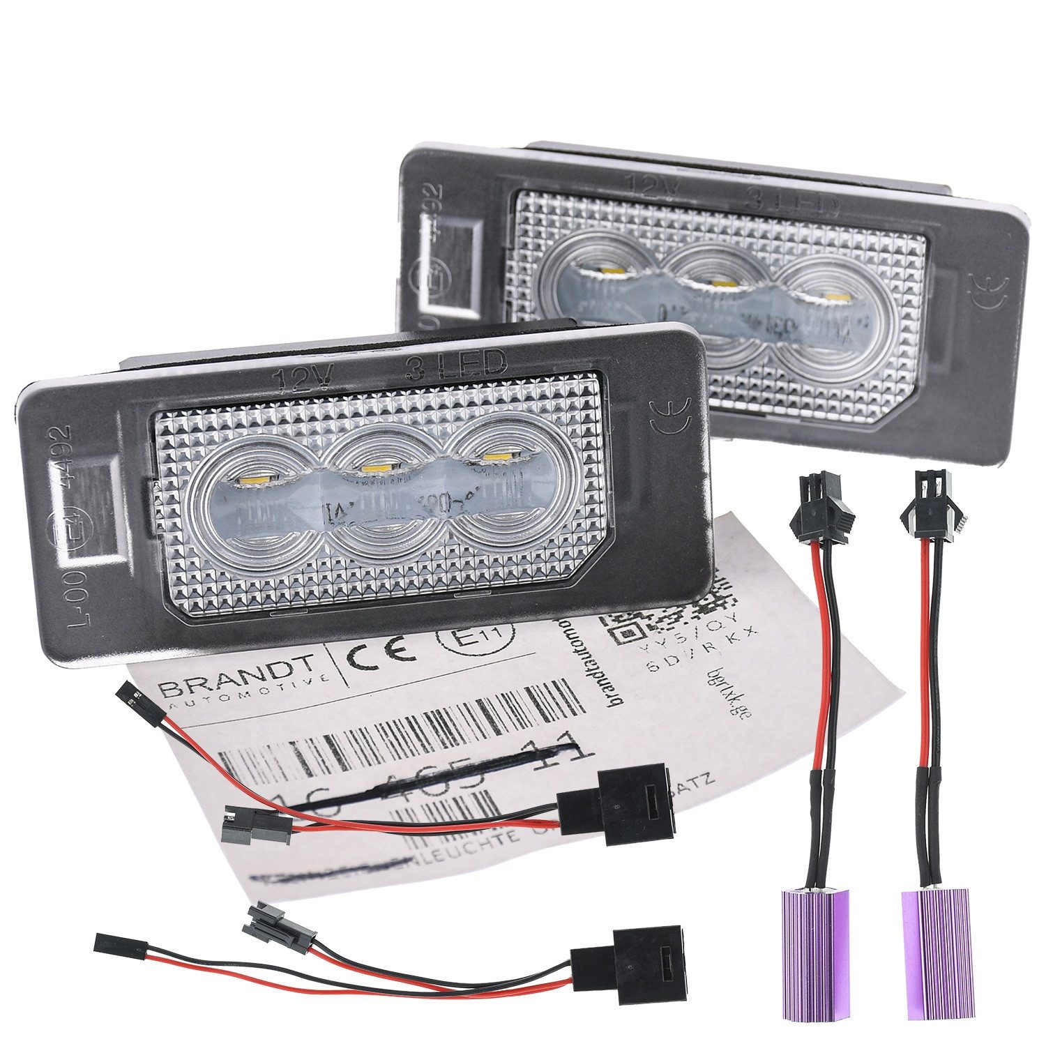 BRANDT AUTOMOTIVE KFZ-Ersatzleuchte LED Kennzeichenleuchten Auto Kennzeichenbeleuchtung + Kabel, für Porsche Panamera TURBO 970 (09-16); Skoda Fabia II 542 (06-14)...