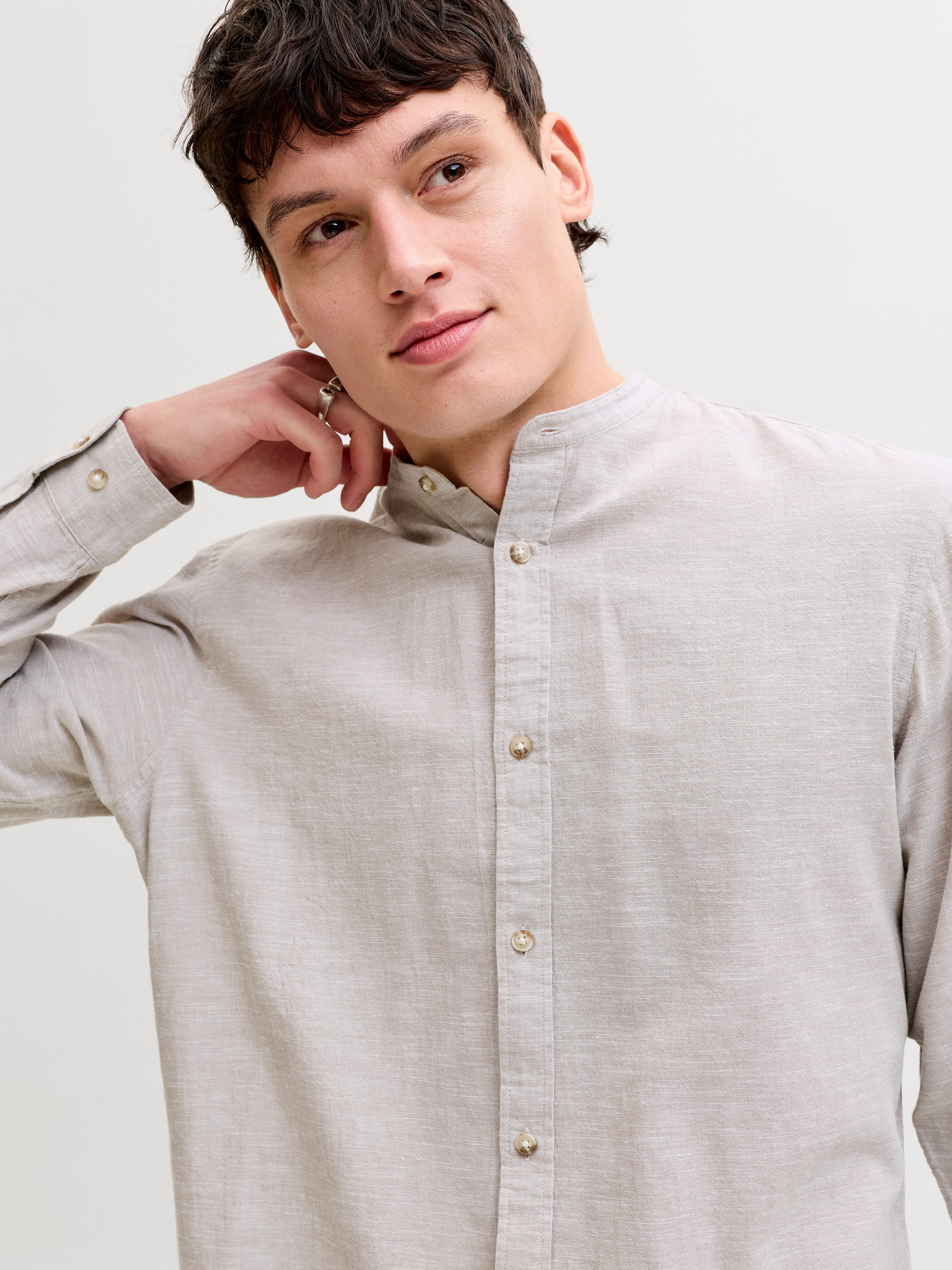 Jack & Jones Langarmhemd JJESUMMER LINEN BLEND BAND SHIRT L/S SN Baumwollmi günstig online kaufen