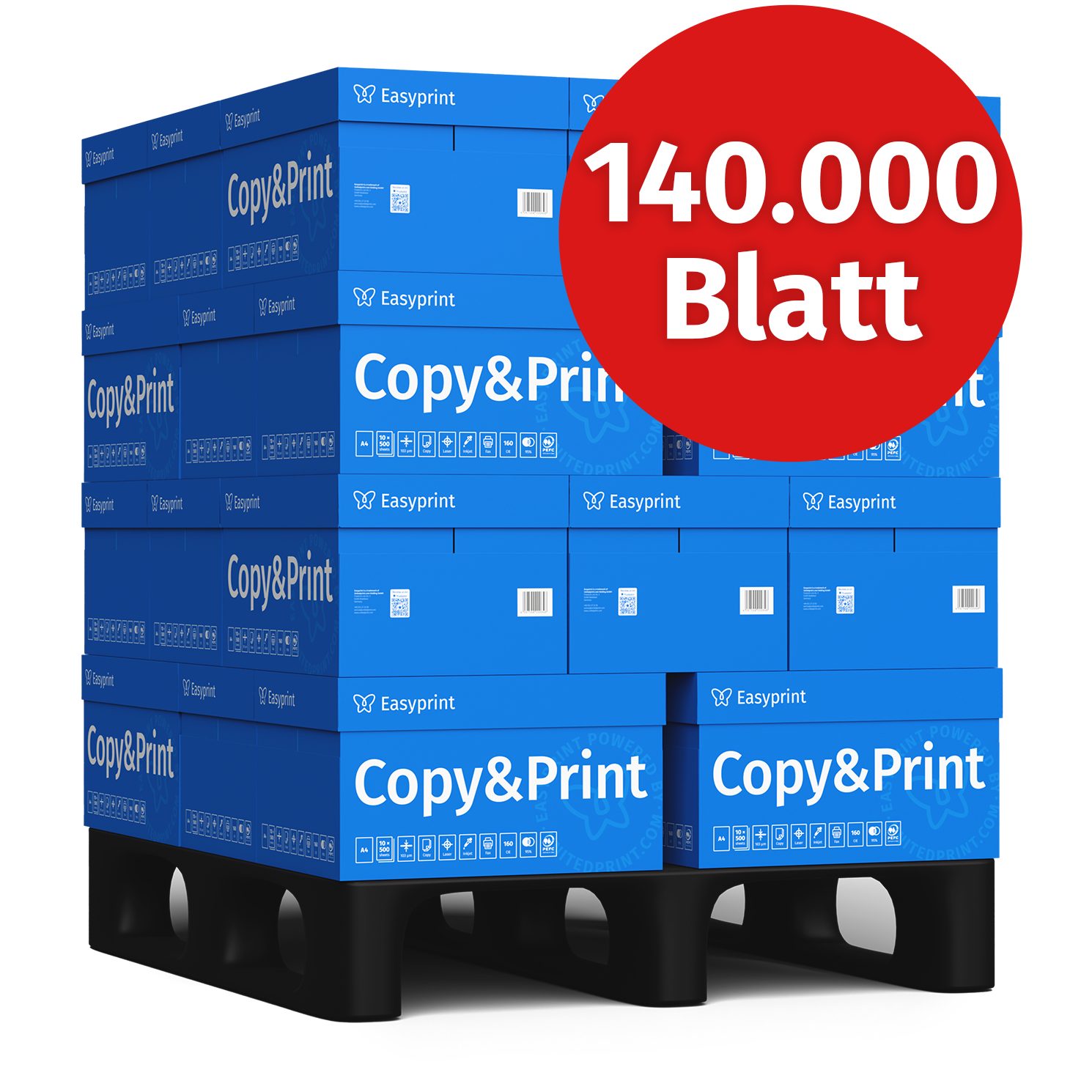 Easyprint Drucker- und Kopierpapier Kopierpapier 140000 Blatt A4 Premium Hochweiß CIE 160 Testsieger PEFC