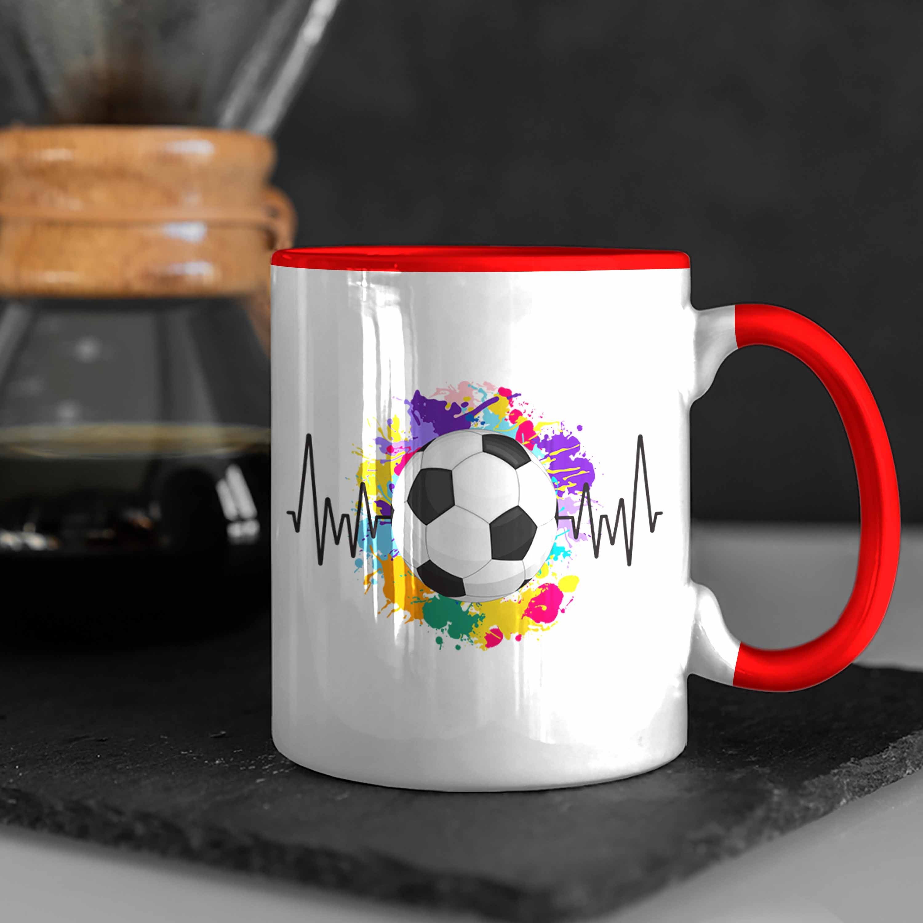 Fußball Spieler Tasse Tasse Tr für Fussball Herzschlag Trendation Geschenk - Trendation Rot