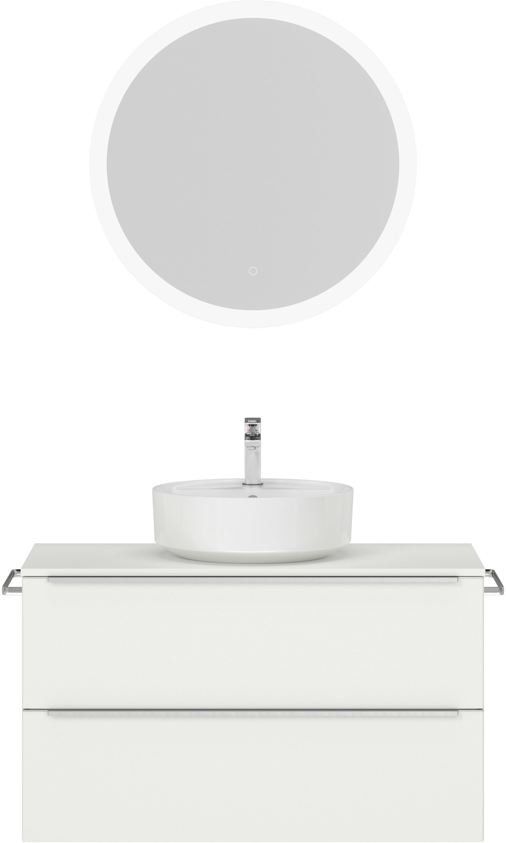 nobilia® Badmöbel-Set Alvene, (2-St., vormontiert, mit Soft-Close), inkl. Spiegel mit Touch-Sensor, in vier Breiten