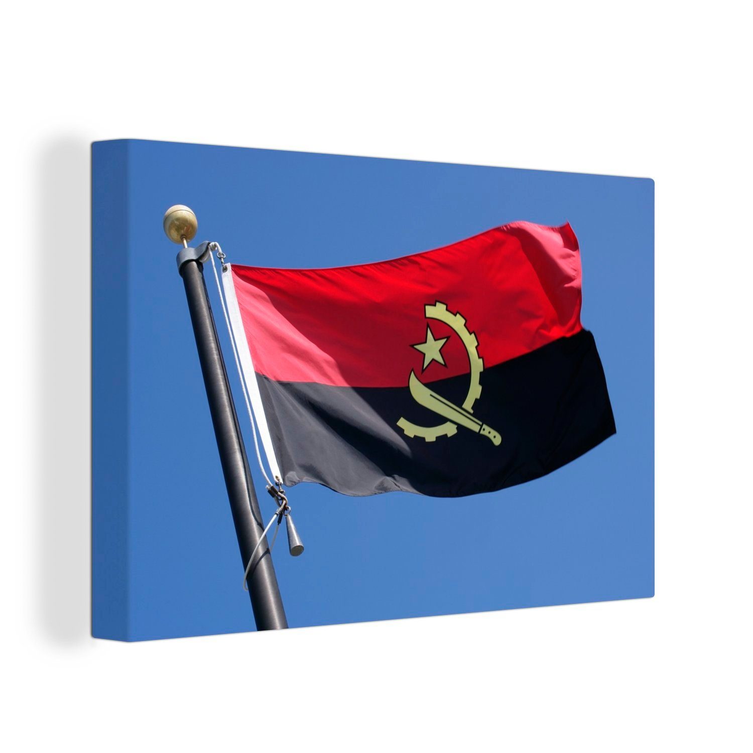 OneMillionCanvasses® Leinwandbild Flagge von Angola auf hellblauem Hintergrund, (1 St), Wandbild Leinwandbilder, Aufhängefertig, Wanddeko, 30x20 cm
