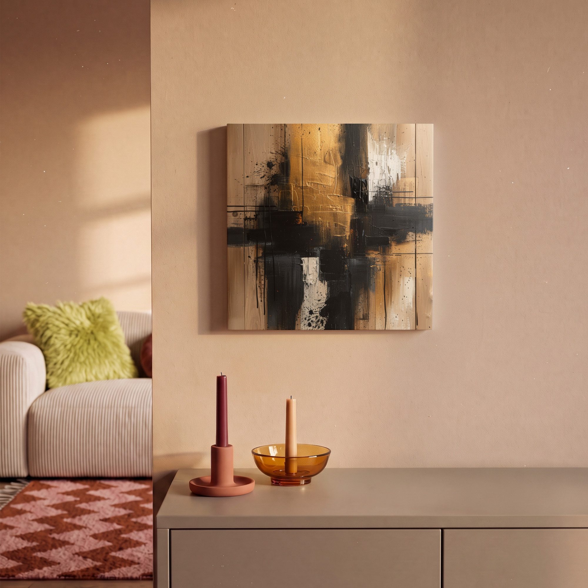 OneMillionCanvasses® Leinwandbild Modern - Schwarz - Gold - Farbe, Fotodruck (1 St), Wandbild, Deko Schlafzimmer Wohnzimmer Flur 20x20 cm – Bild 2 von 5