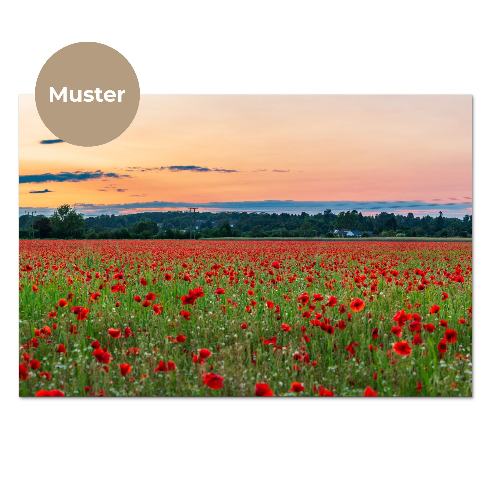 KitchenYeah Küchenrückwand Muster selbstklebend (keine Folie) Mohnblumen - Landschaft - Rot - Blu, (1-tlg), Spritzschutz, Küche, Rückwand, Küchenwand, Küchenfront, 30x20 cm