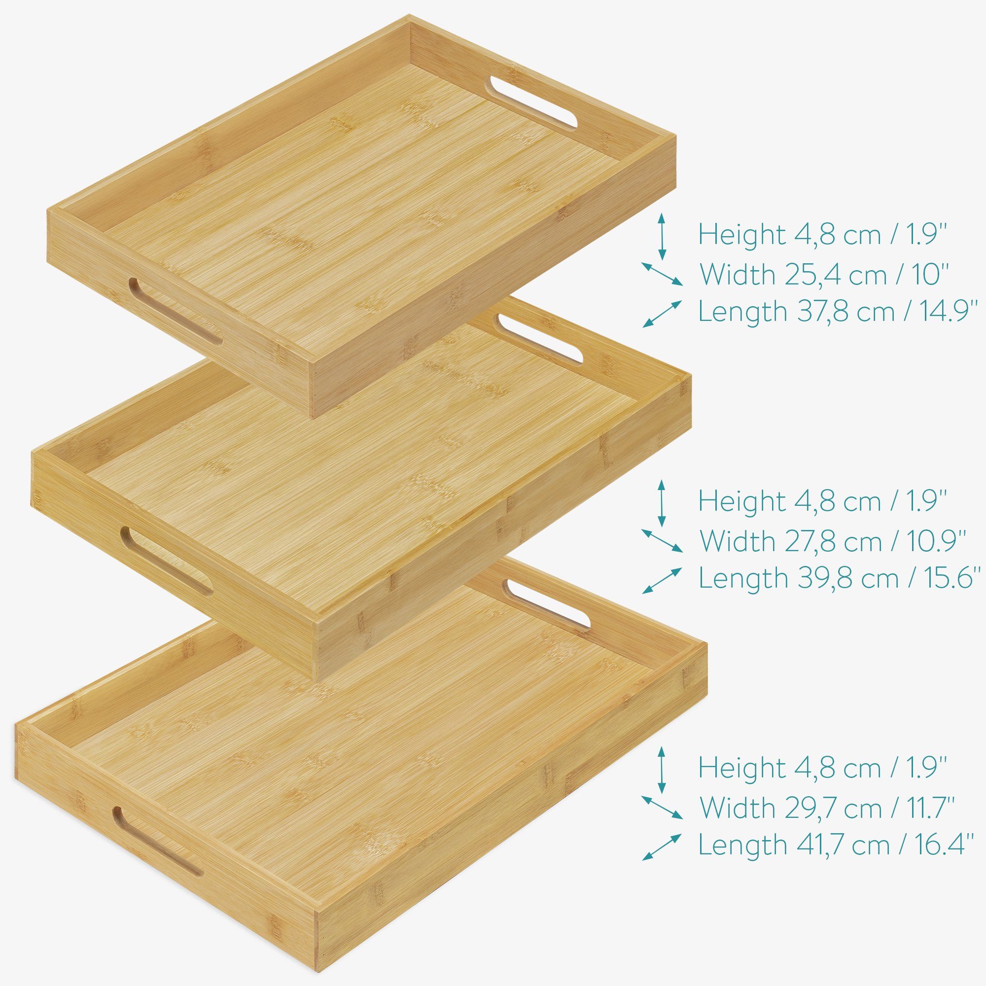 - rechteckig, (3-tlg) 3x Bambus Servierplatte - aus Serviertablett Navaris Bambus, Tablett